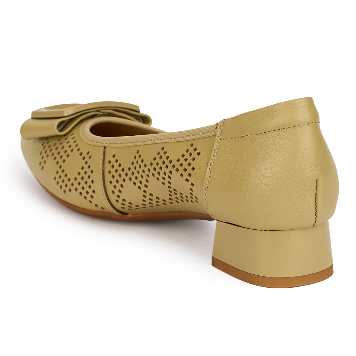 Pantofi dama din piele naturala verde perforata cu toc mic 3 cm 19593 - Image 2