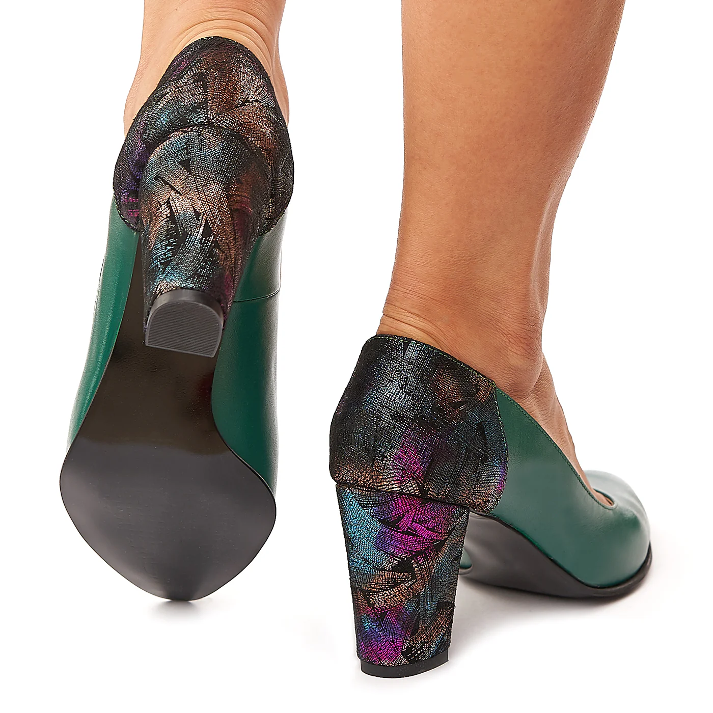 Pantofi dama din piele naturala verde toc colorat 4179 - Image 4