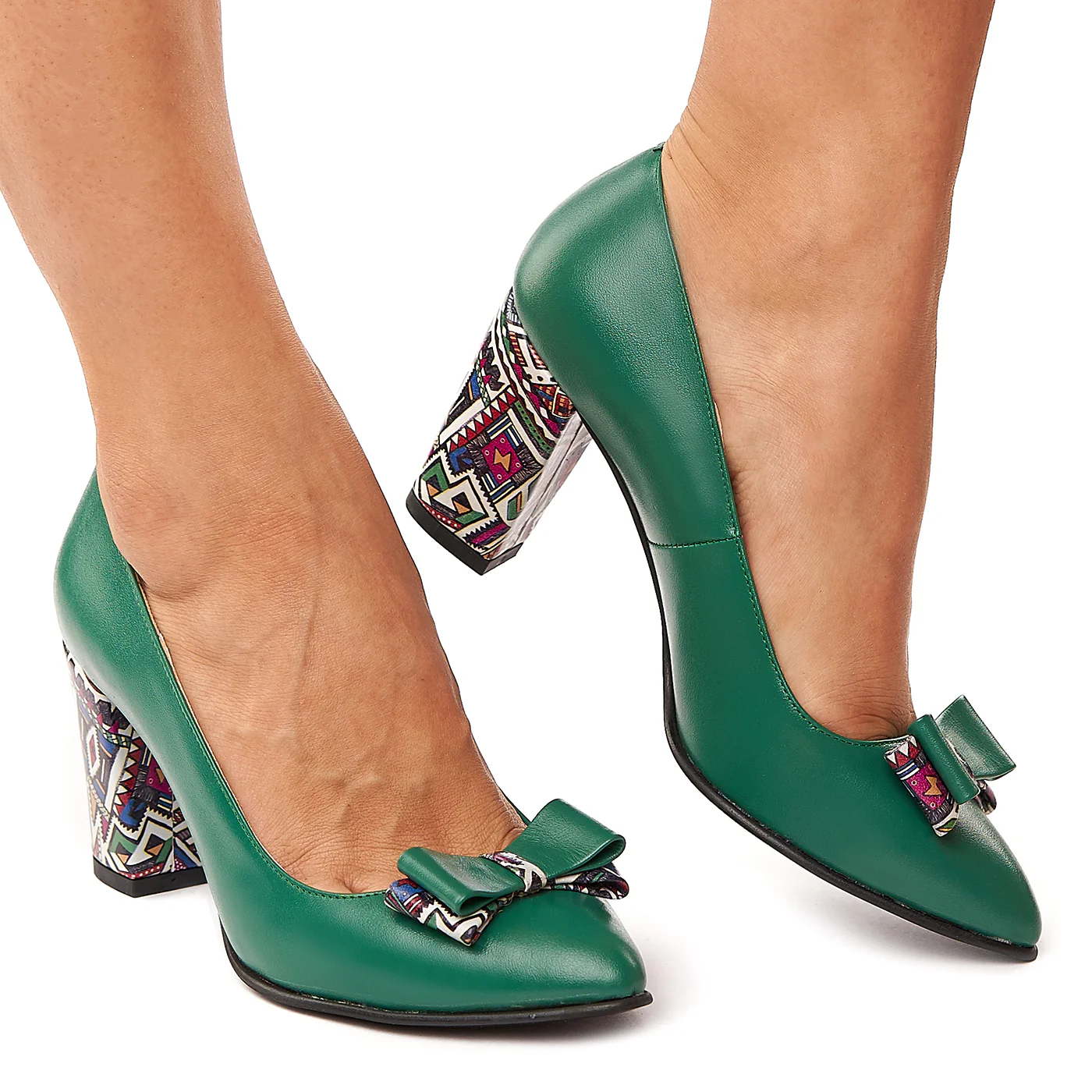 Pantofi dama din piele naturala verde toc colorat 4182 - Image 2