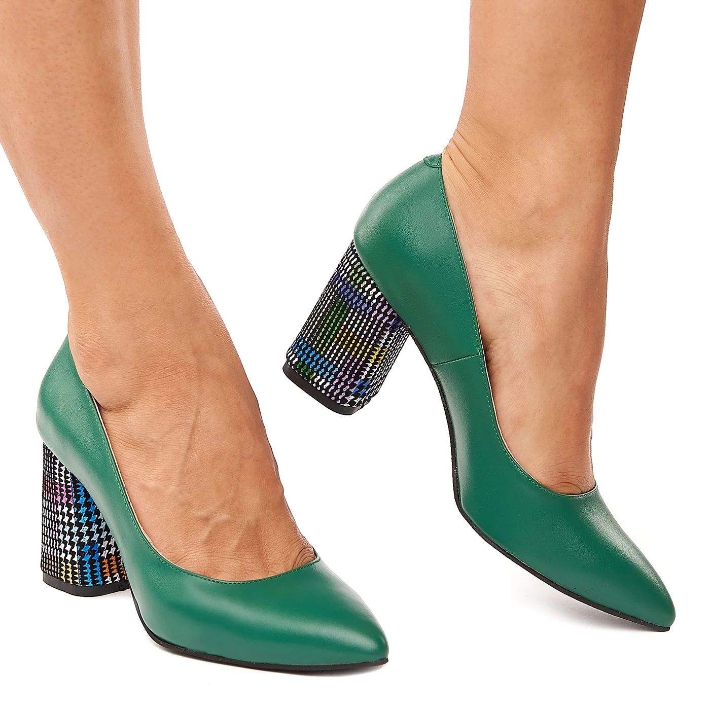 Pantofi dama din piele naturala verde cu toc colorat 4191 - Image 2