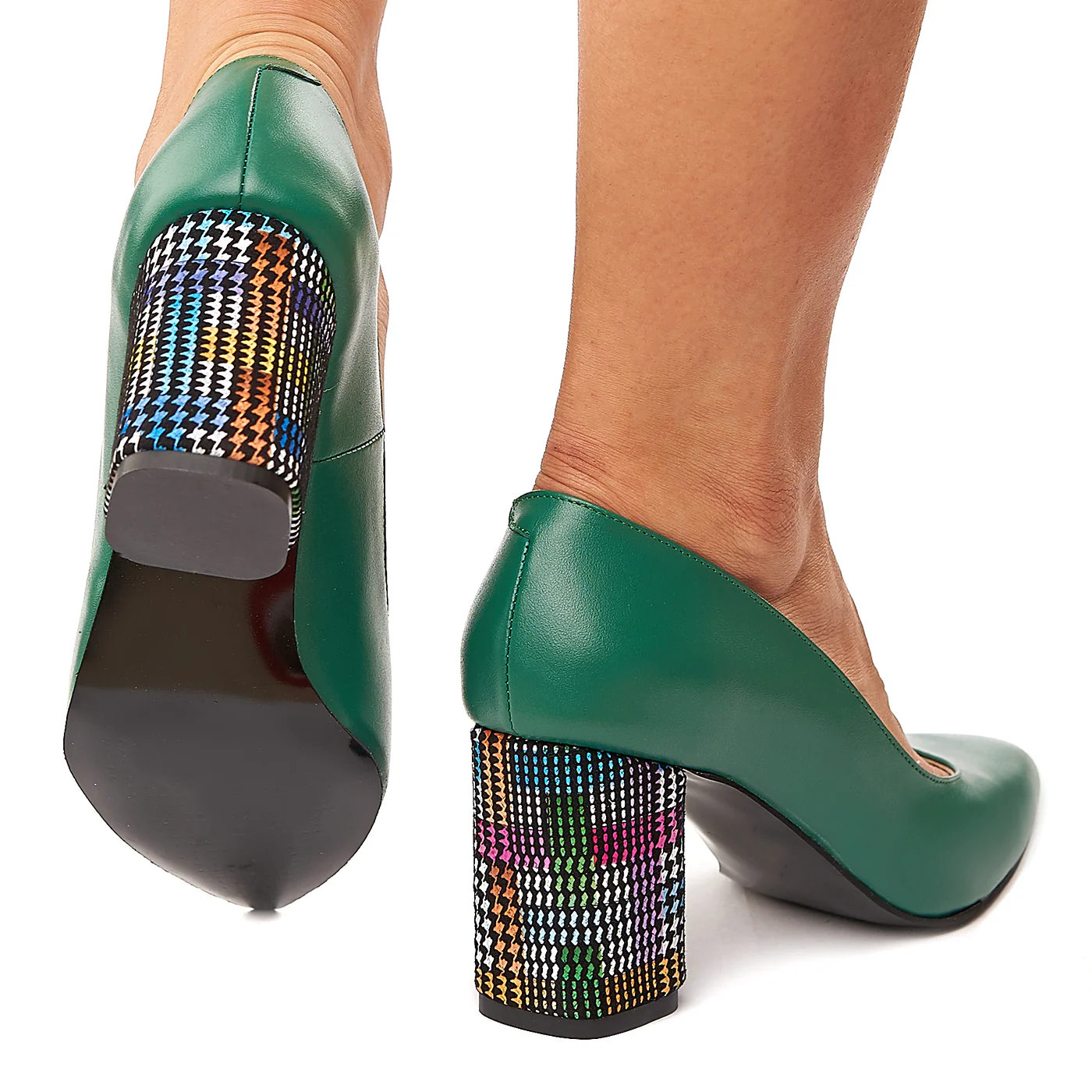 Pantofi dama din piele naturala verde cu toc colorat 4191 - Image 4