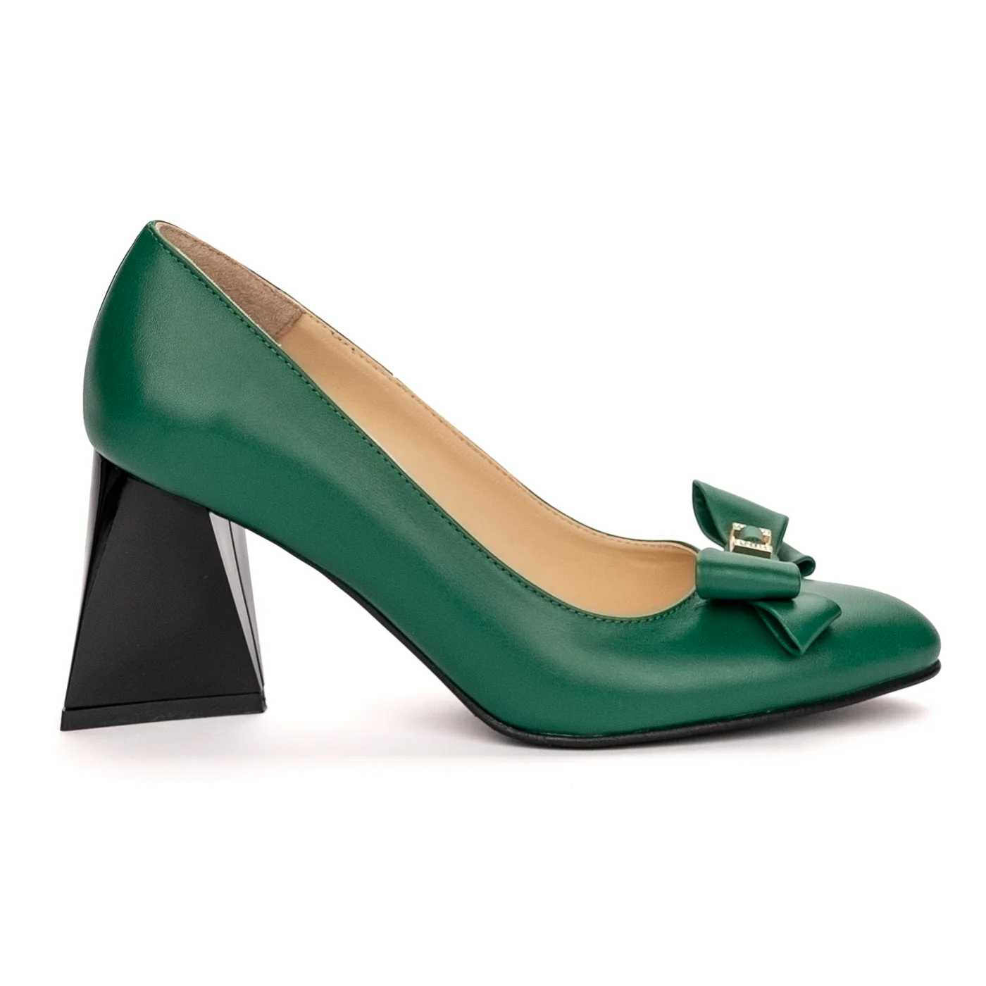 Pantofi dama din piele naturala verde toc gros 13380