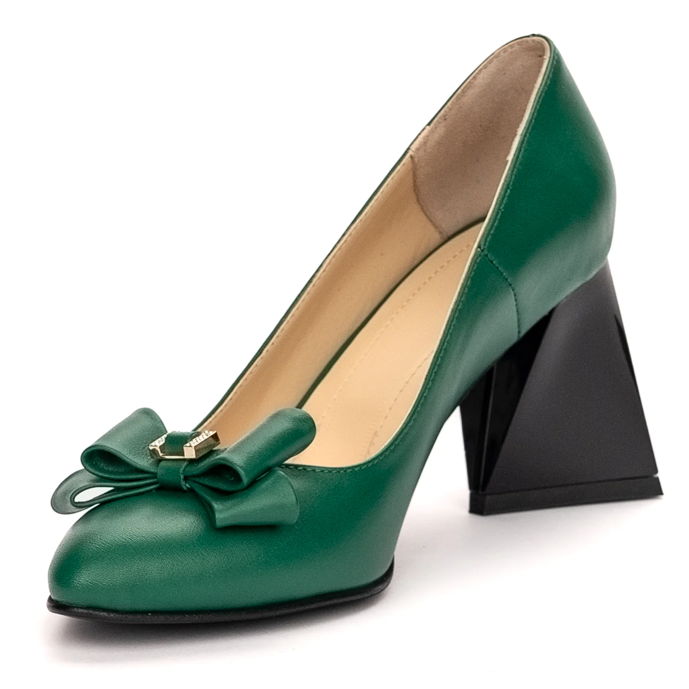 Pantofi dama din piele naturala verde toc gros 13380 - Image 3