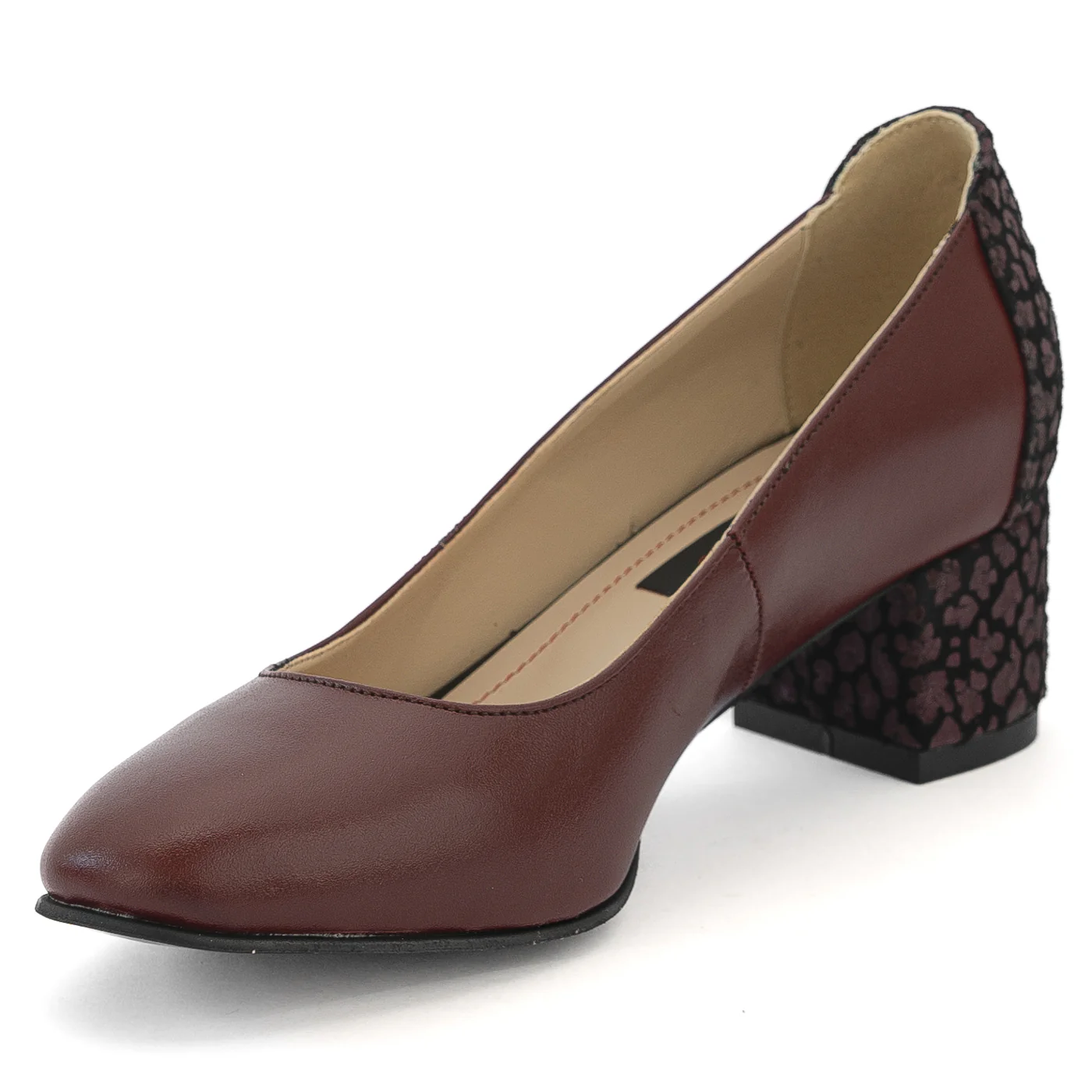 Pantofi dama din piele naturala visinie cu toc gros 13992 - Image 3