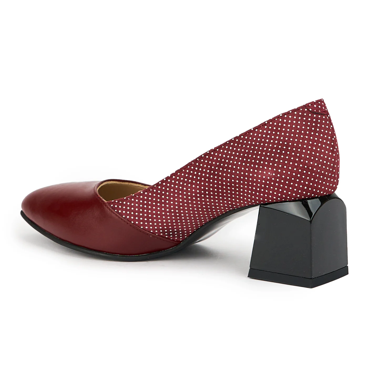 Pantofi dama din piele naturala visinie cu toc gros 5.5 cm 14793 - Image 2