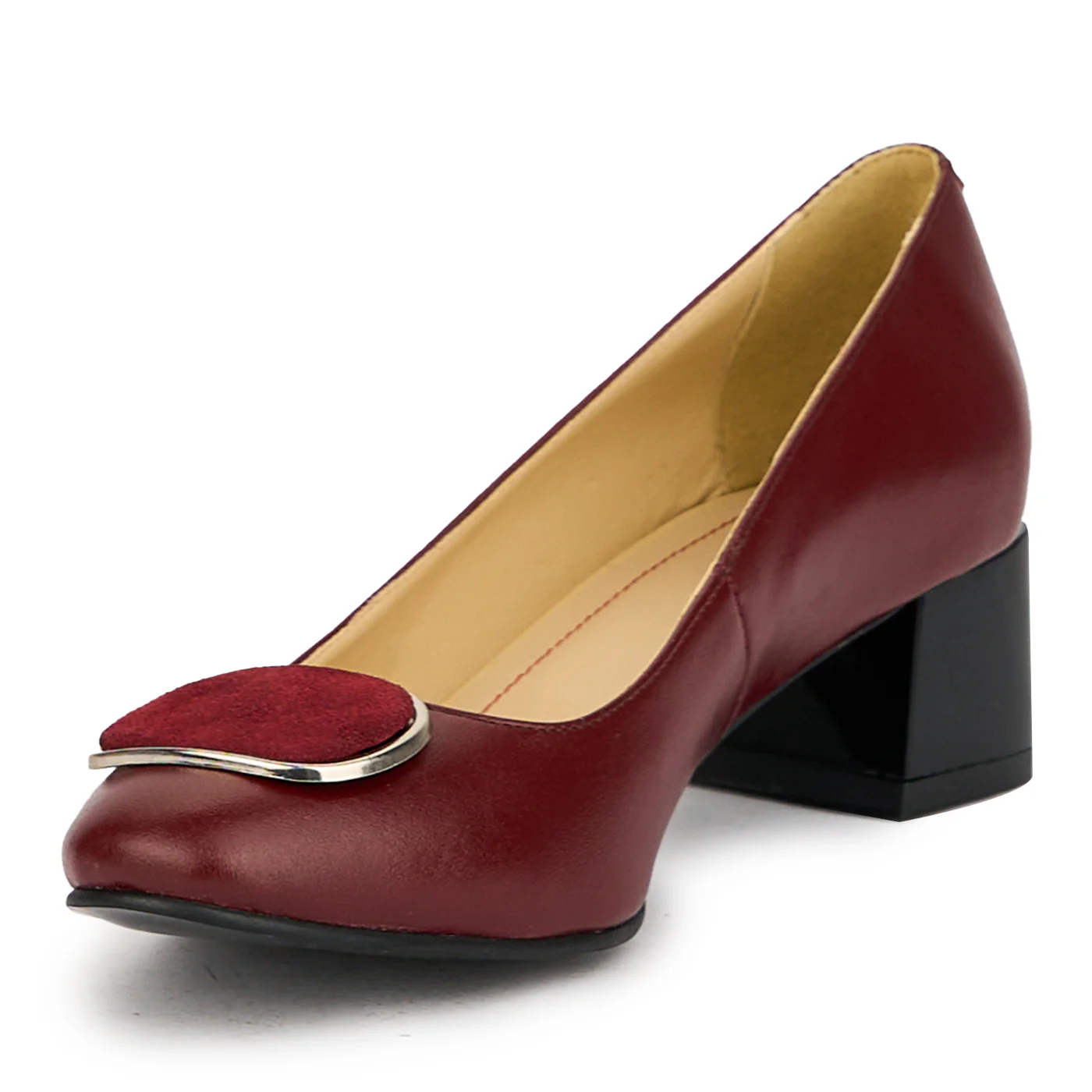 Pantofi dama din piele naturala visinie cu toc gros 5.5 cm 15018 - Image 3