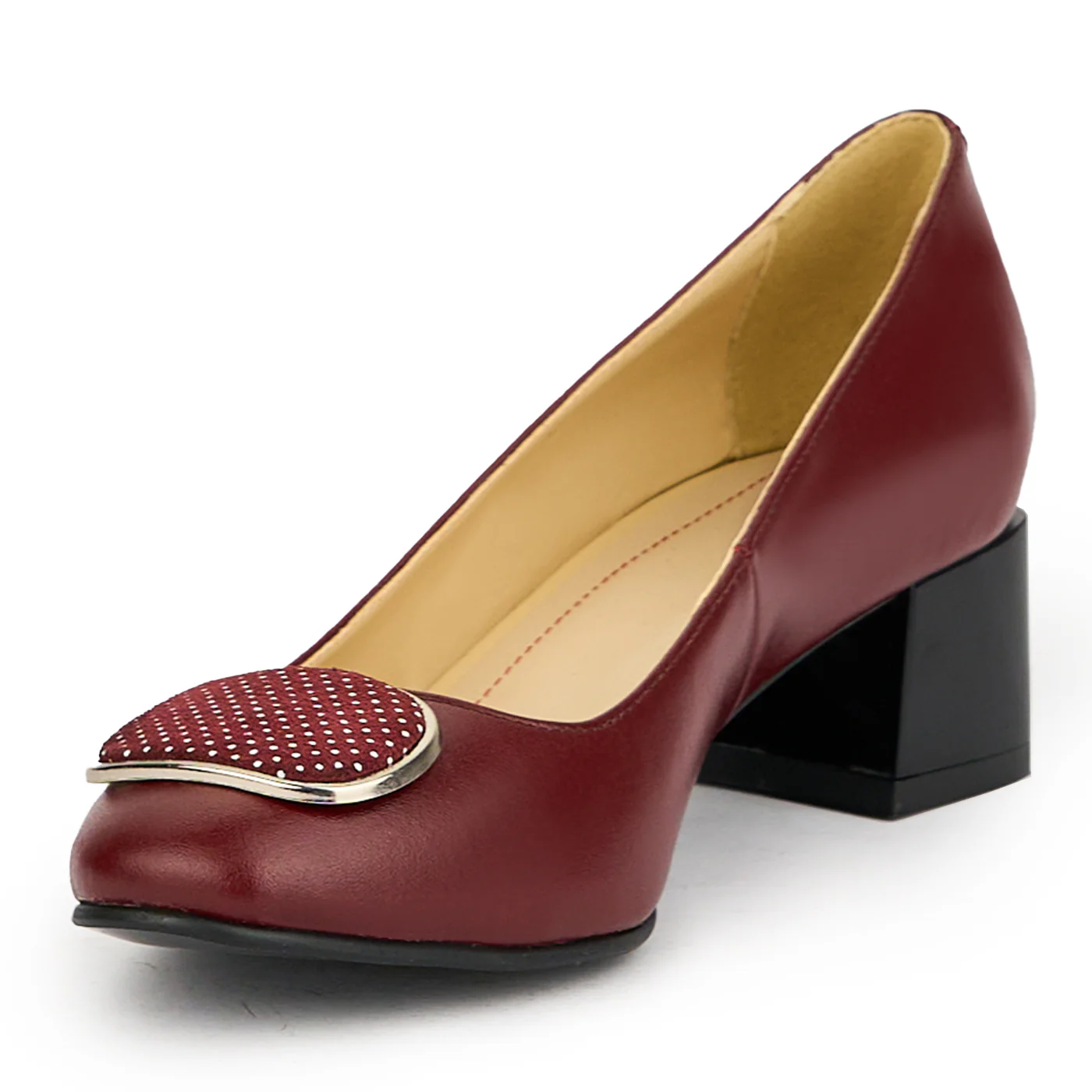 Pantofi dama din piele naturala visinie cu toc gros 5.5 cm 15131 - Image 3