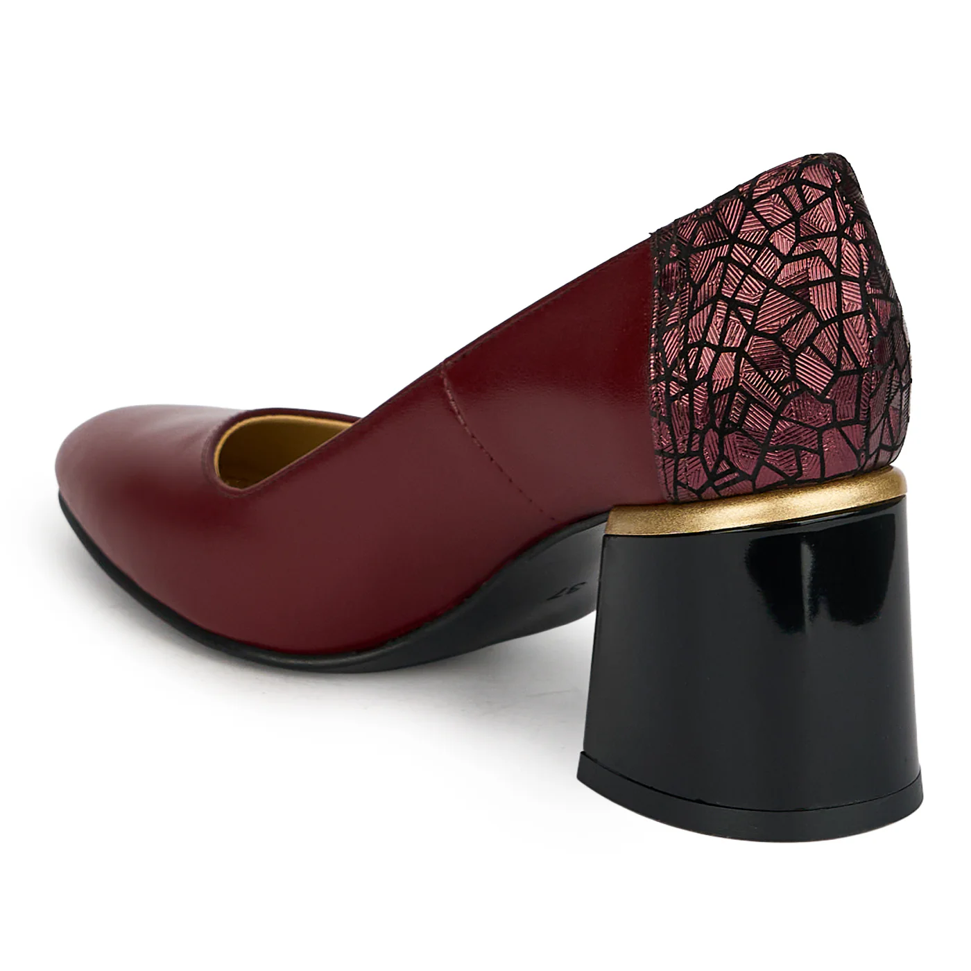 Pantofi dama din piele naturala visinie cu toc gros 6.5 cm 19438 - Image 2