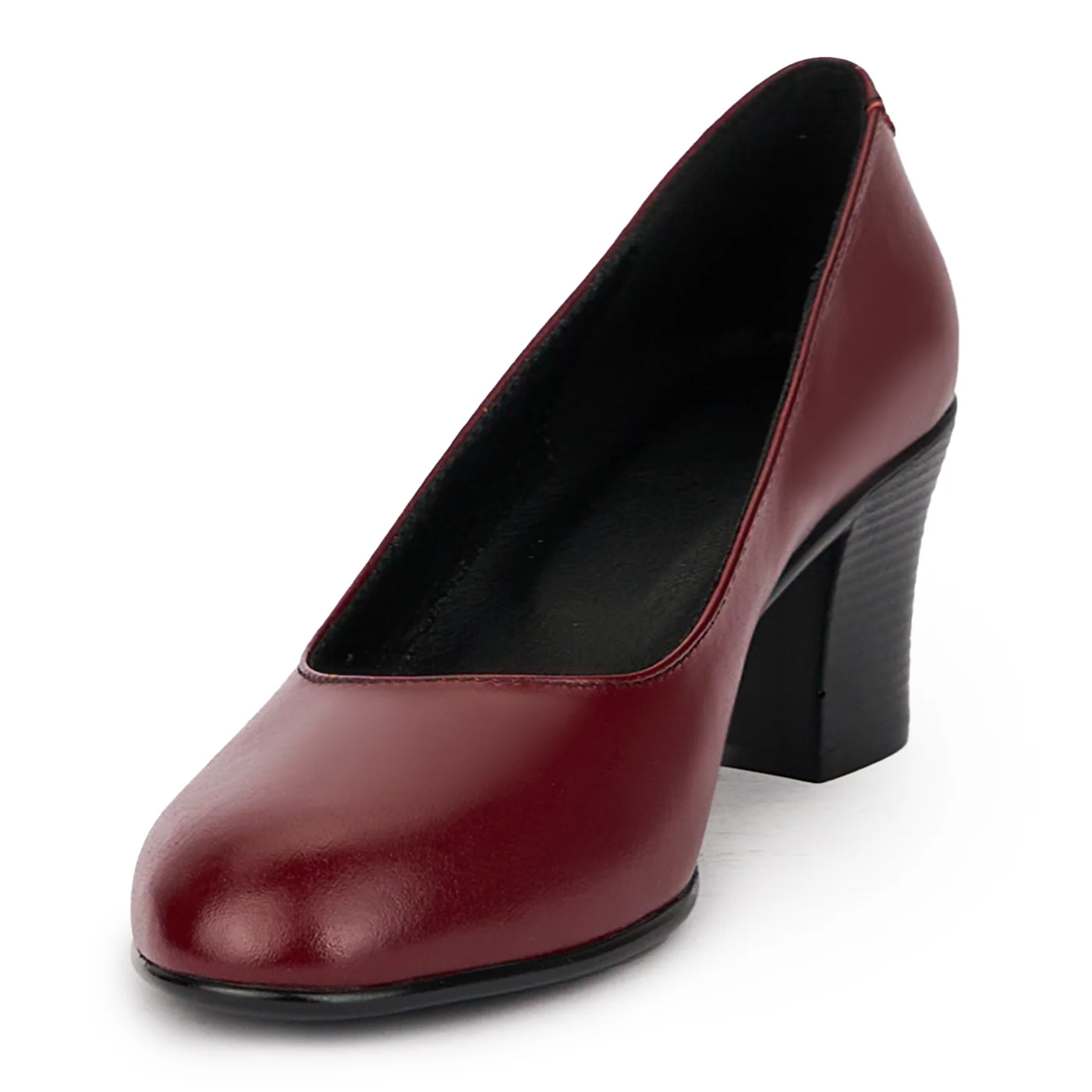 Pantofi dama din piele naturala visinie cu toc gros 6 cm 15996 - Image 3