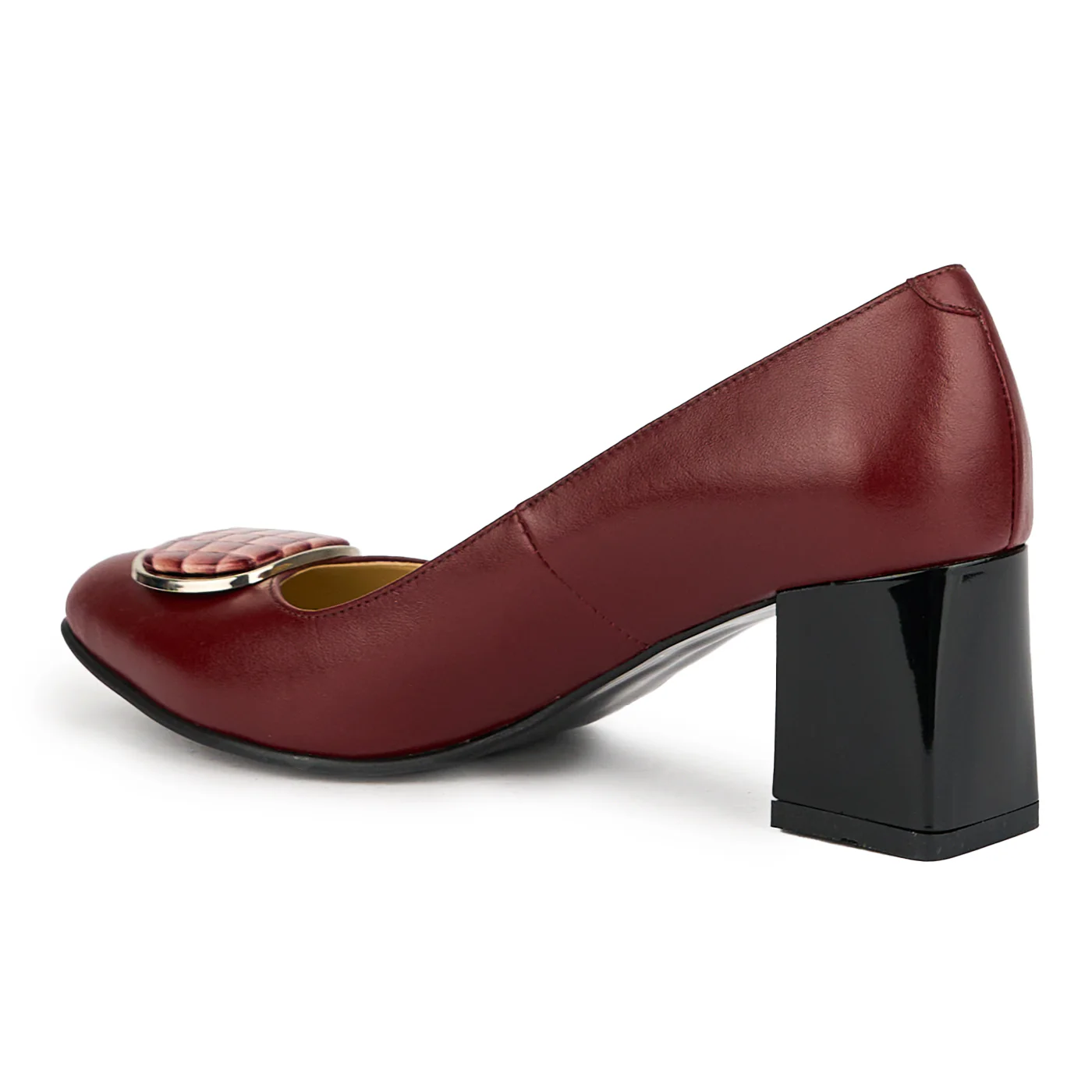 Pantofi dama din piele naturala visinie cu toc gros 7.5 cm 15128 - Image 2
