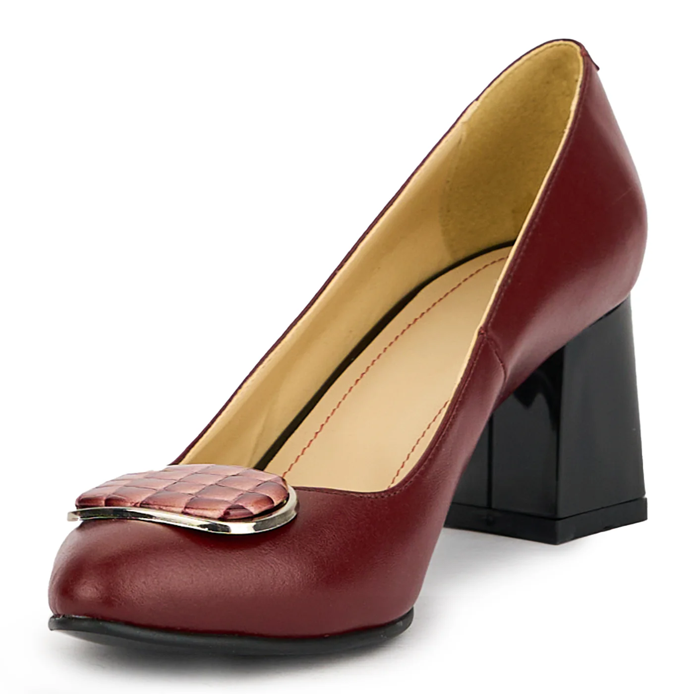 Pantofi dama din piele naturala visinie cu toc gros 7.5 cm 15128 - Image 3