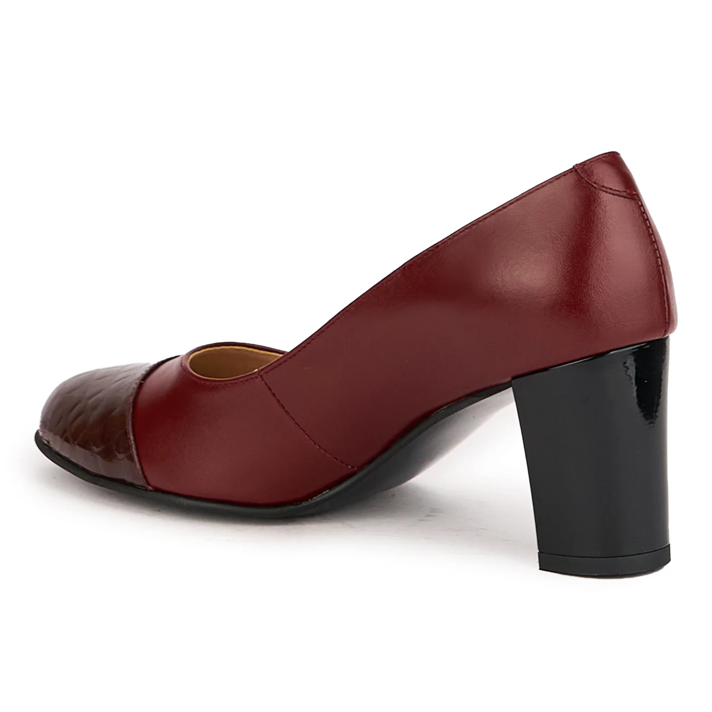 Pantofi dama din piele naturala visinie cu toc gros 7 cm 16731 - Image 2