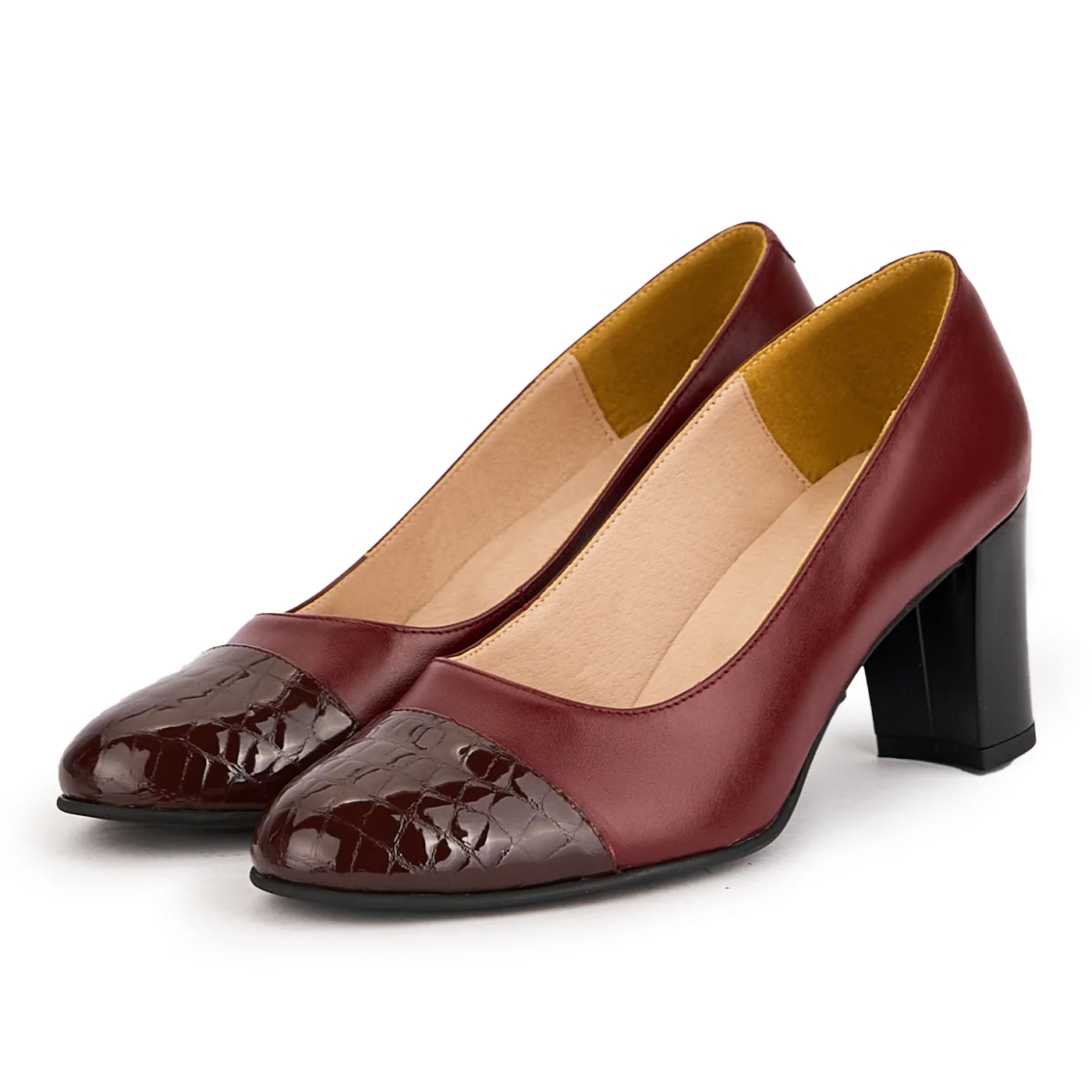 Pantofi dama din piele naturala visinie cu toc gros 7 cm 16731 - Image 3