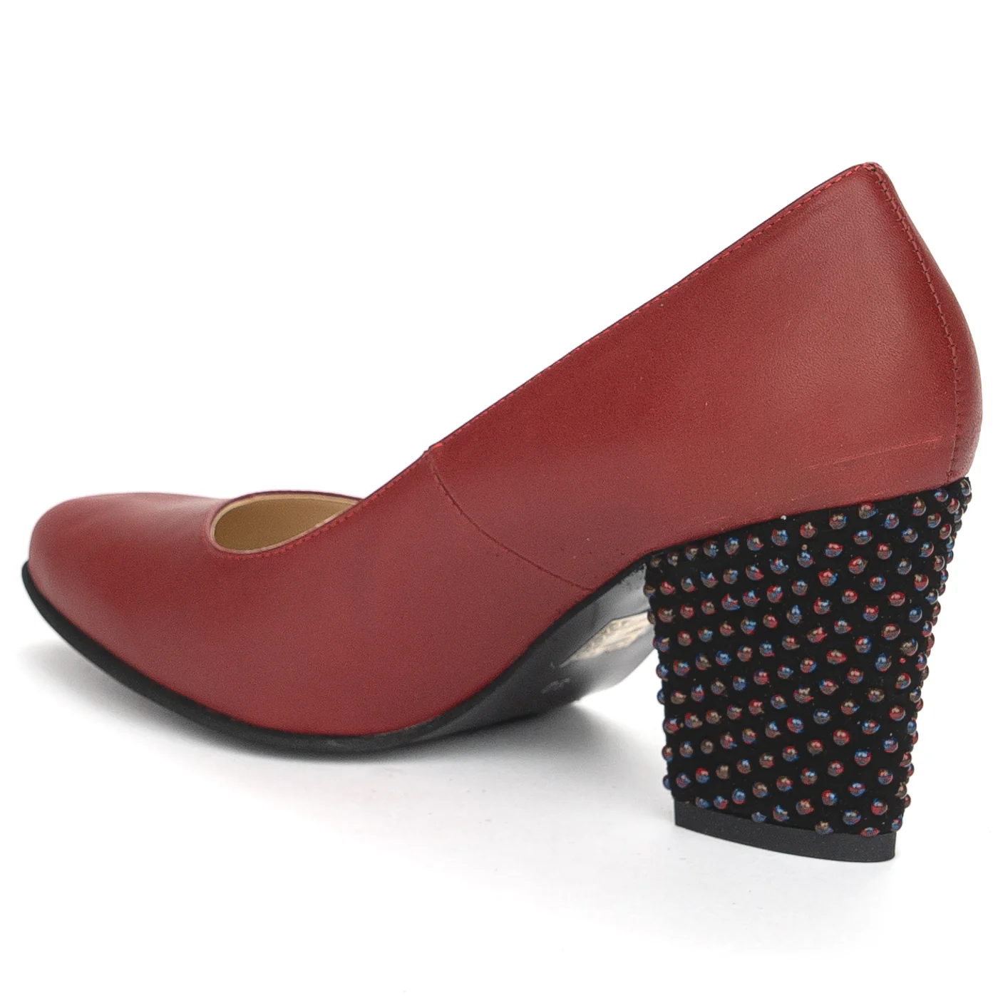 Pantofi dama din piele naturala visinie cu toc gros 8 cm 13895 - Image 2
