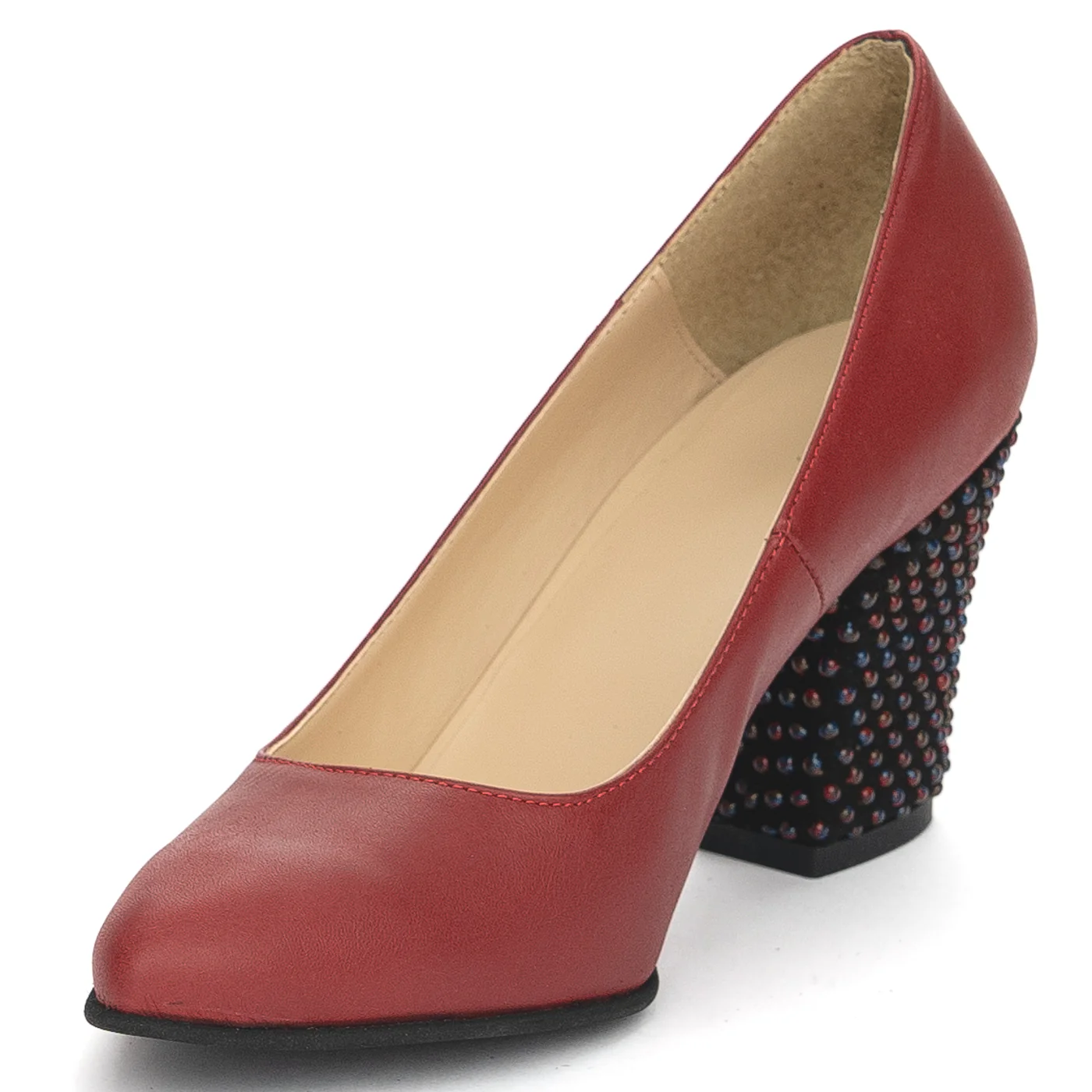 Pantofi dama din piele naturala visinie cu toc gros 8 cm 13895 - Image 3