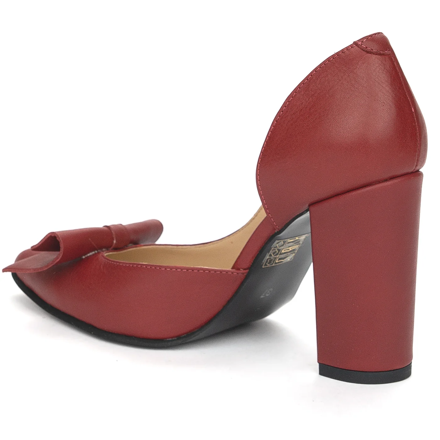 Pantofi dama din piele naturala visinie cu toc gros 9.5 cm 13913 - Image 2