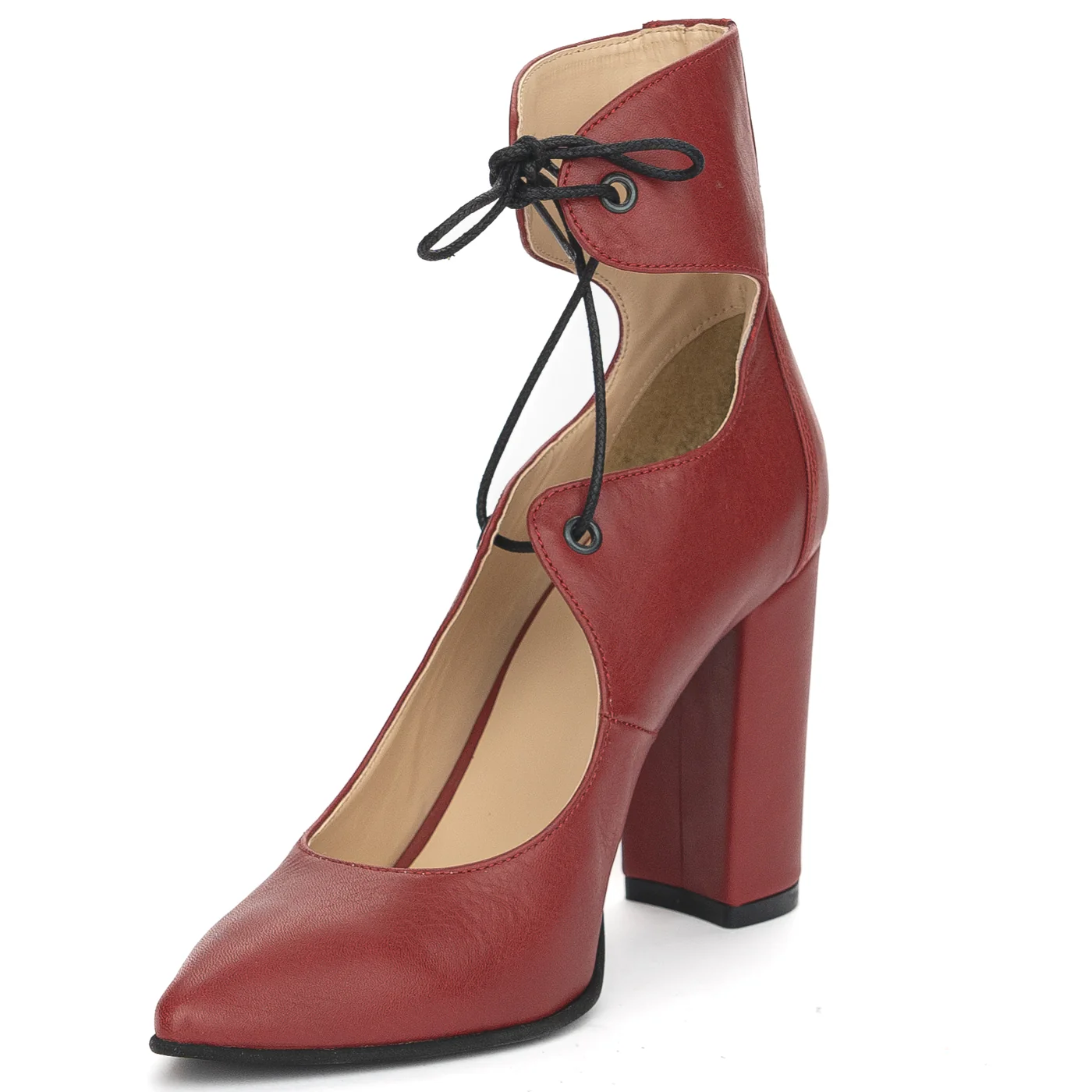 Pantofi dama din piele naturala visinie cu toc gros 9.5 cm 13914 - Image 3