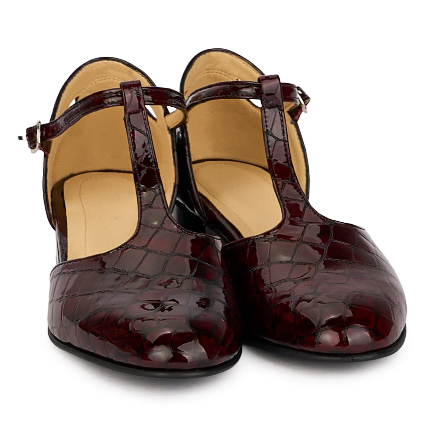 Pantofi dama din piele naturala visinie decupati lateral cu toc gros 3 cm 18502 - Image 4