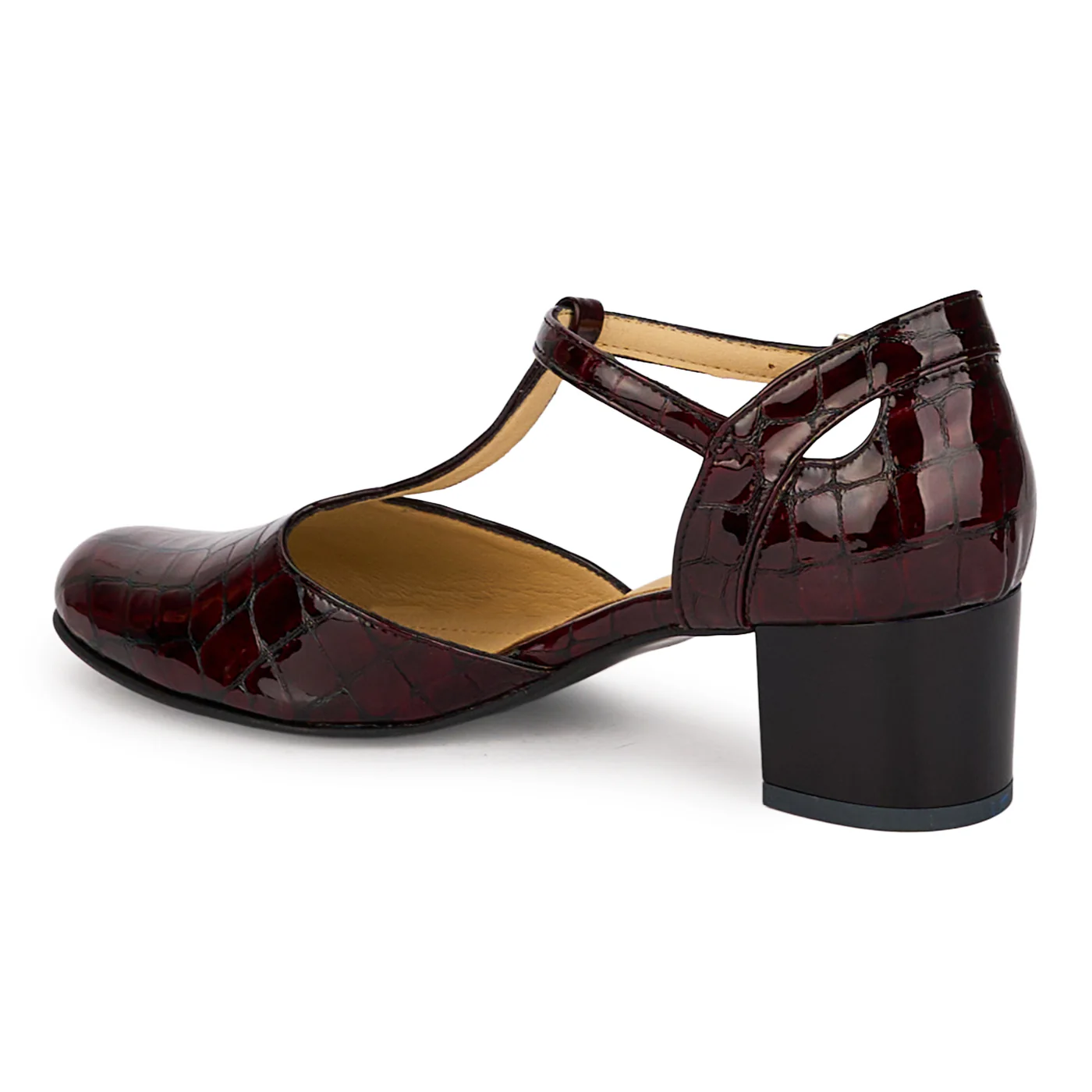Pantofi dama din piele naturala visinie decupati lateral cu toc gros 4.5 cm 18503 - Image 2