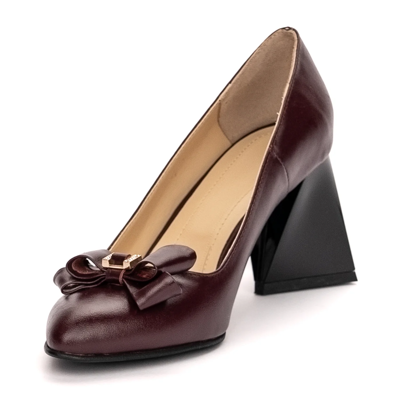 Pantofi dama din piele naturala visinie toc gros 13371 - Image 3