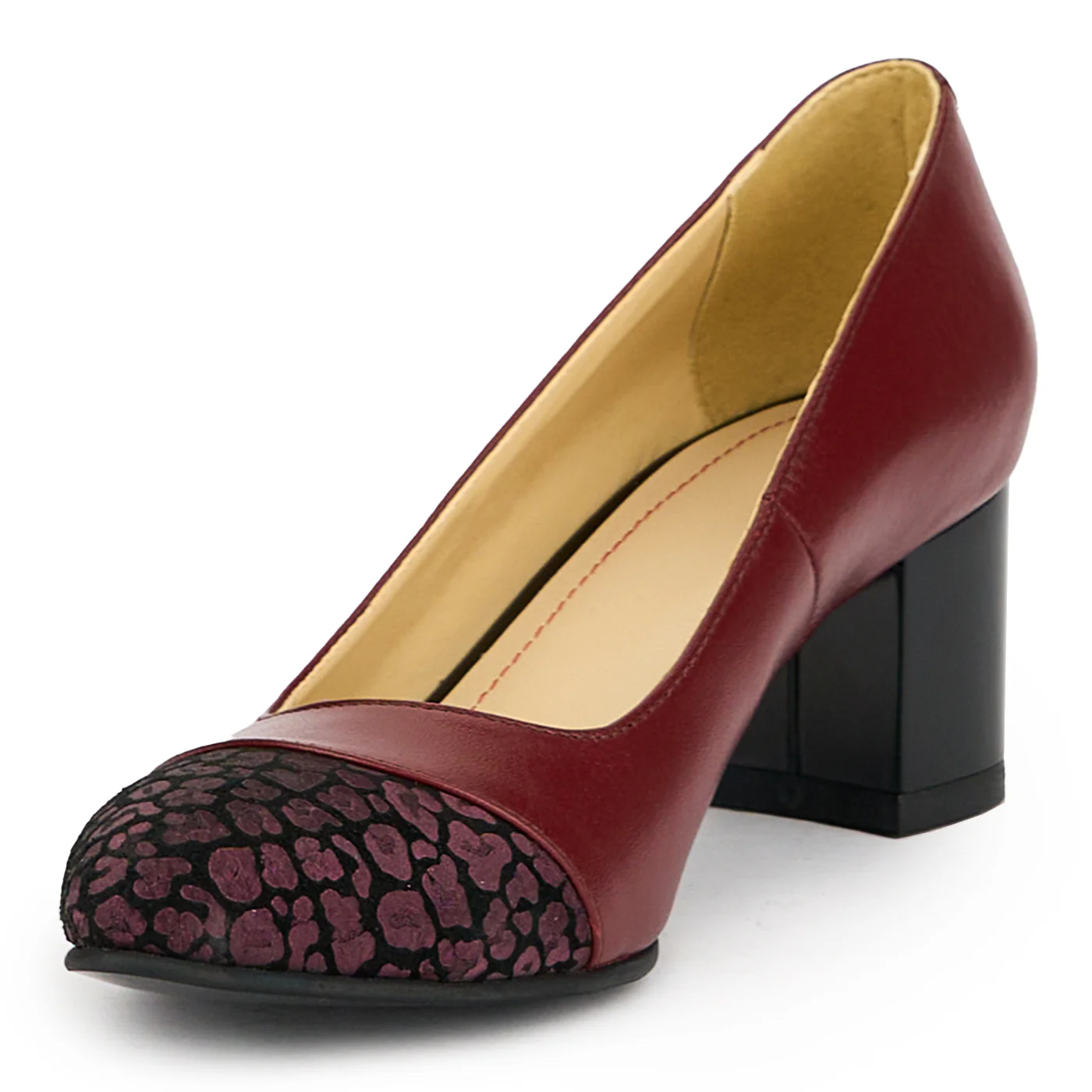 Pantofi dama din piele naturala visiniu cu toc gros 6 cm 15032 - Image 3