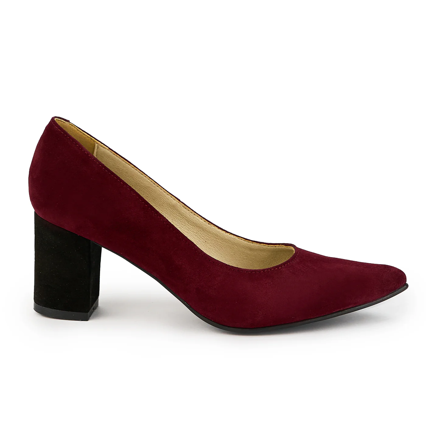 Pantofi dama din piele naturala visiniu cu toc gros 9 cm 14873