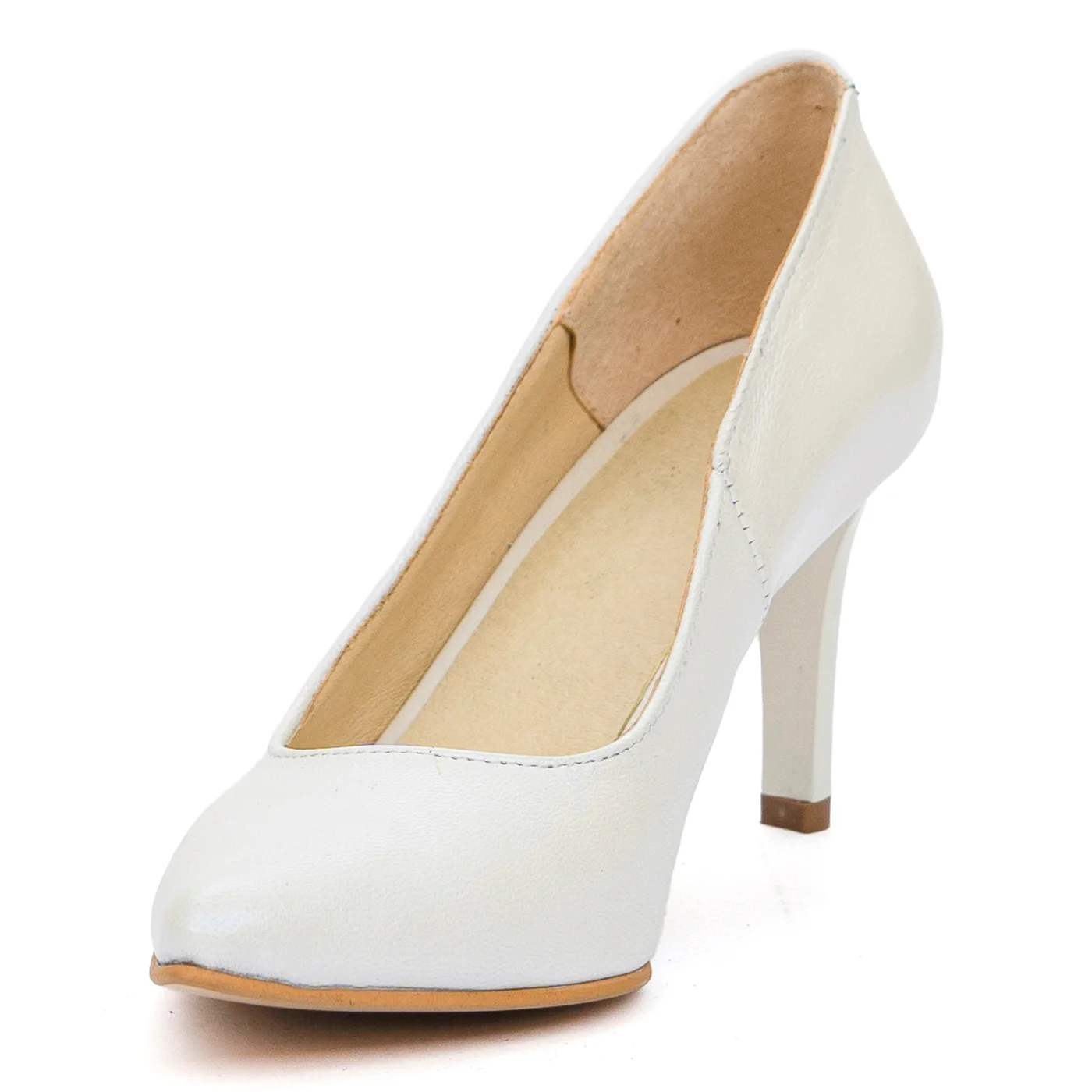 Pantofi Dama Eleganti cu Toc 8 Cm din Piele Naturala Albi 4067 - Image 4