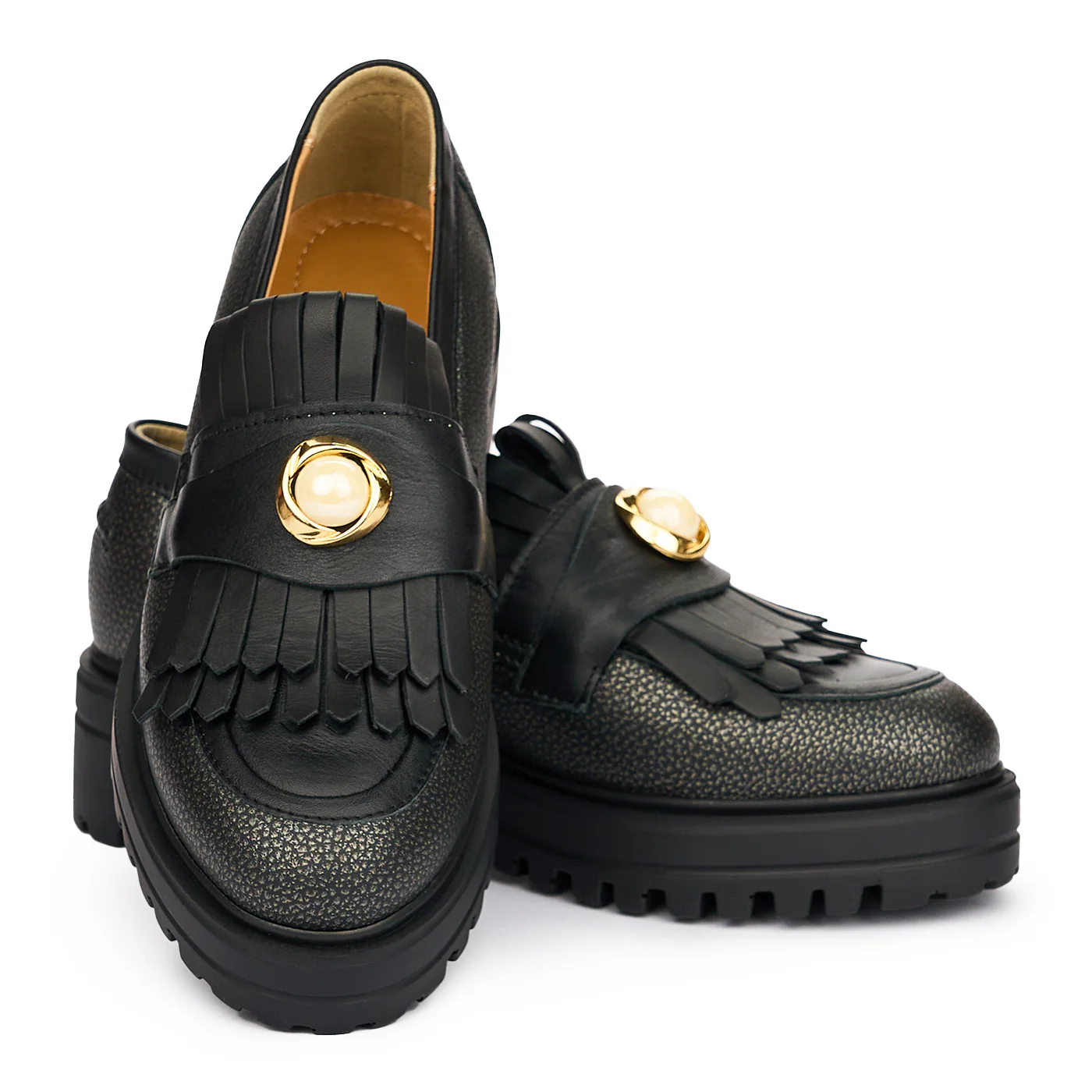 Pantofi Dama Piele cu Toc 4 Cm Casual Negri 8566 - Image 3