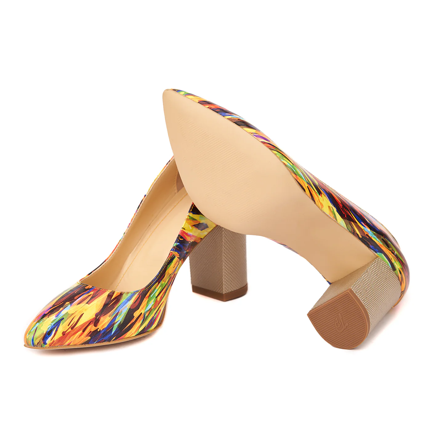 Pantofi Dama Stiletto cu Toc Gros 8 Cm din Piele Naturala Multicolora 4447 - Image 3