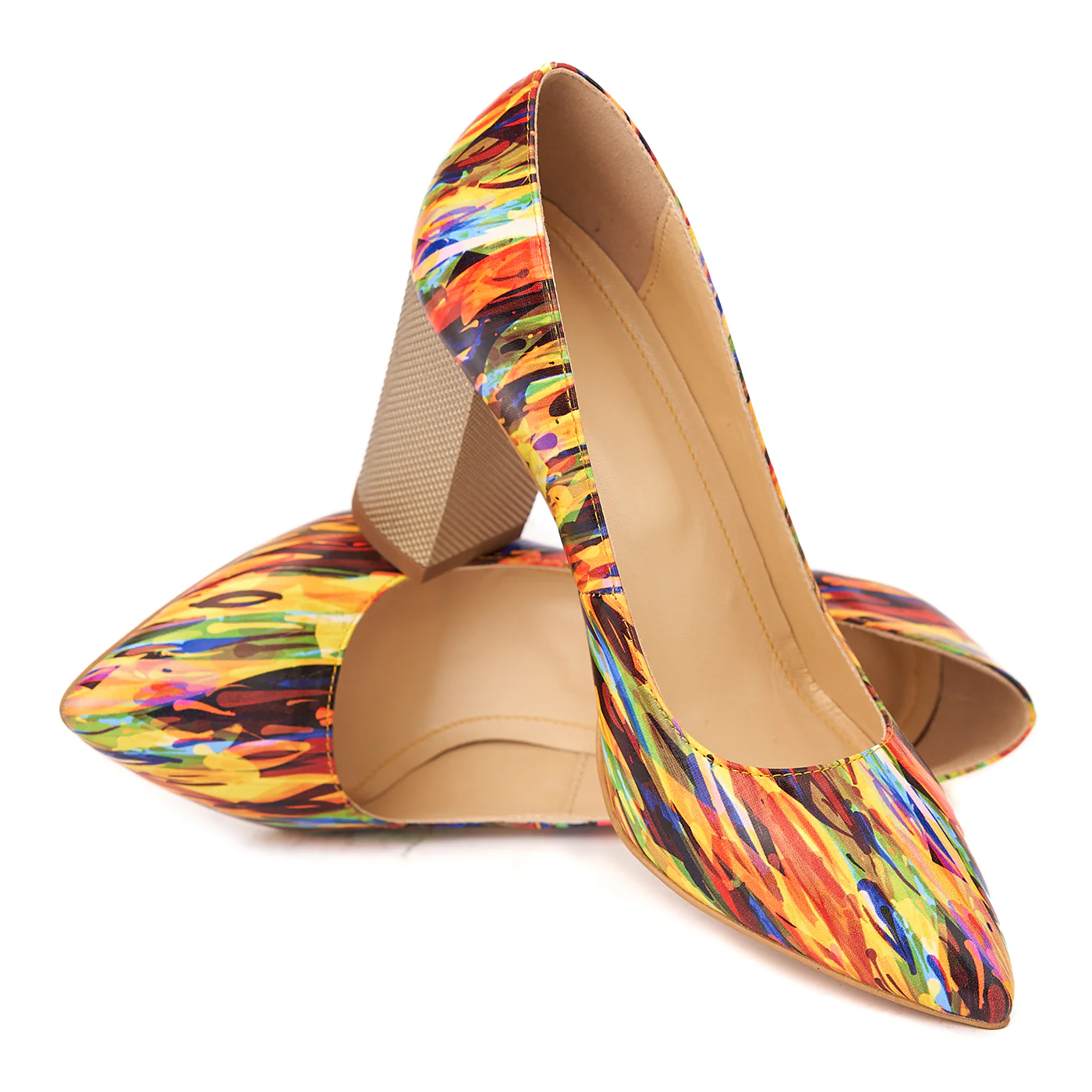 Pantofi Dama Stiletto cu Toc Gros 8 Cm din Piele Naturala Multicolora 4447 - Image 4