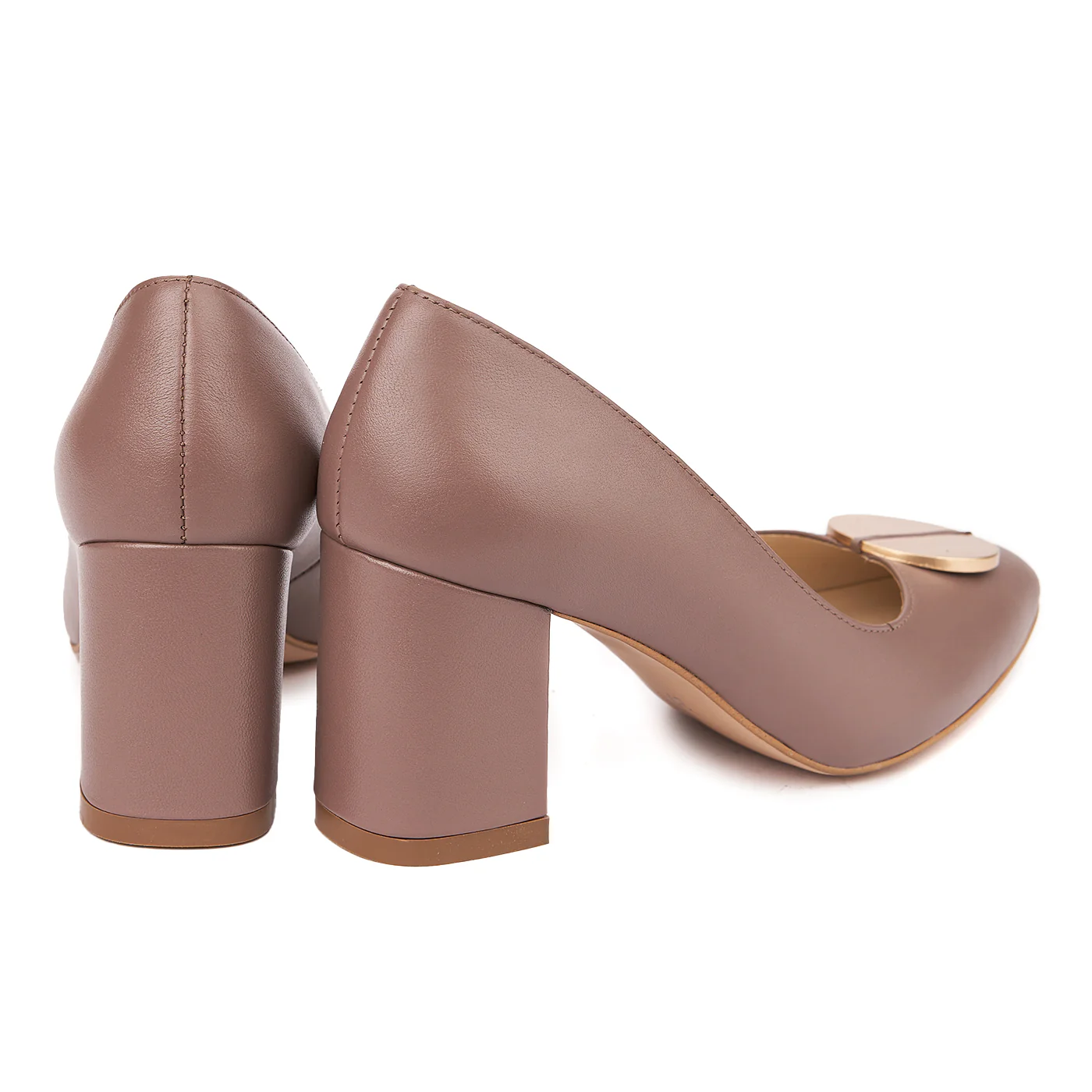 Pantofi dama toc gros din piele naturala bej 4613 - Image 2