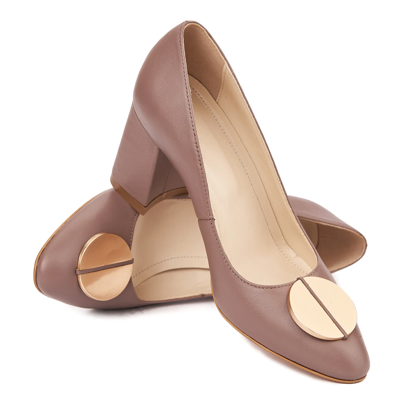Pantofi dama toc gros din piele naturala bej 4613 - Image 4