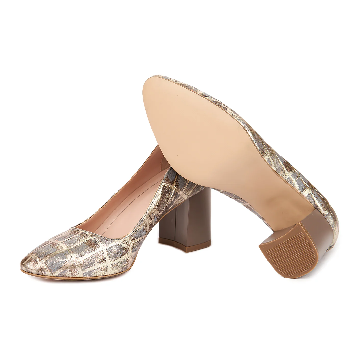 Pantofi dama toc gros din piele naturala bej 4779 - Image 3