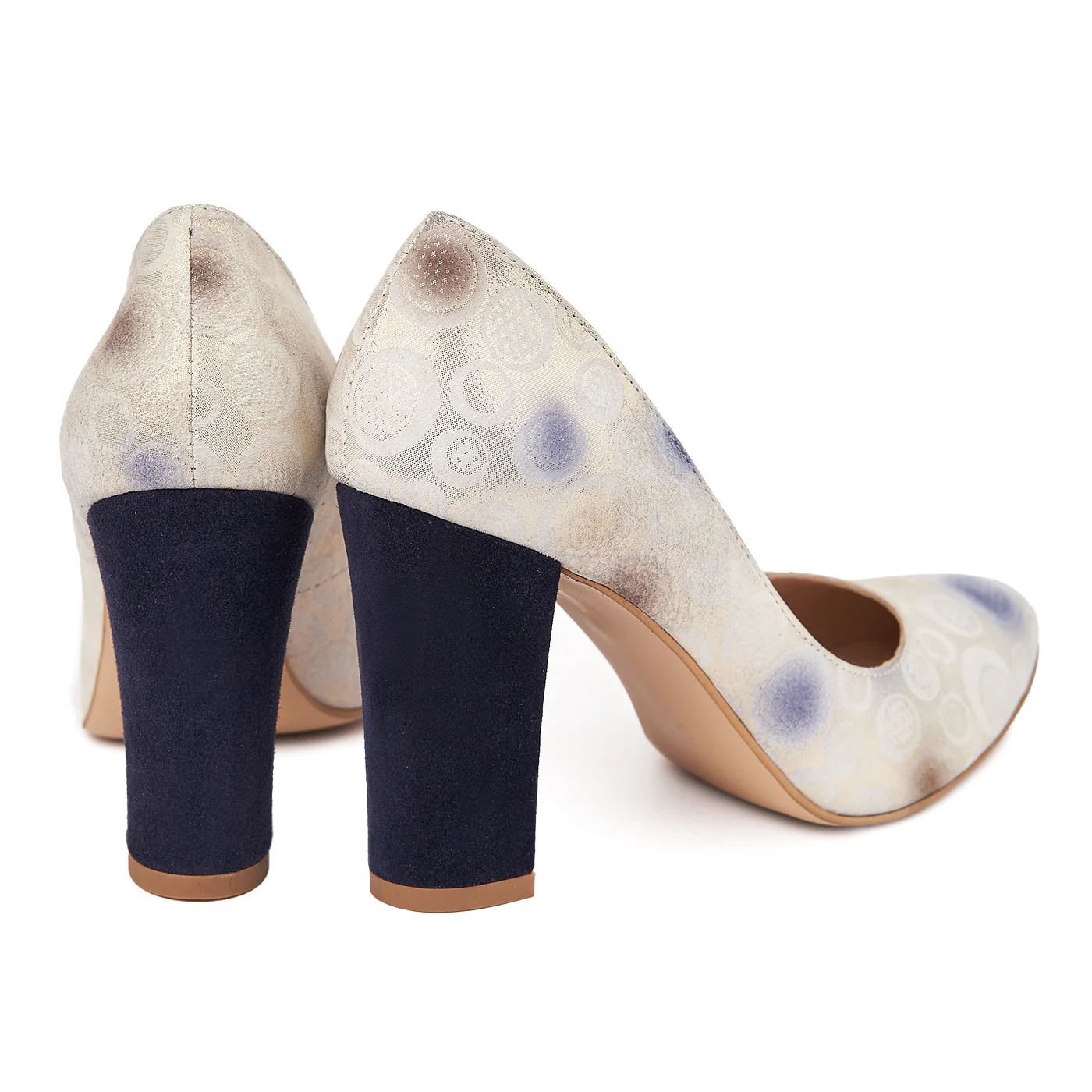 Pantofi dama toc gros din piele naturala bej 4798 - Image 3