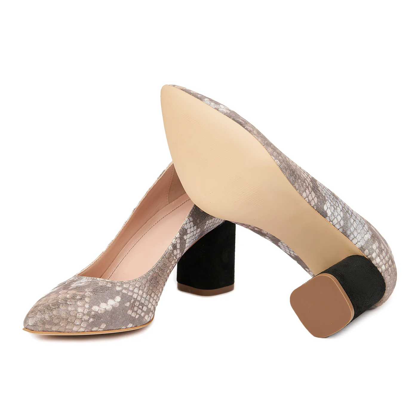 Pantofi dama toc gros din piele naturala bej 4804 - Image 3