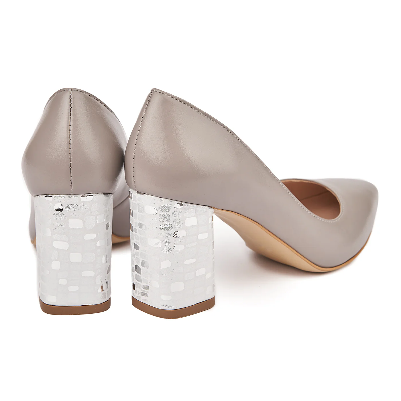 Pantofi dama toc gros din piele naturala gri 4809 - Image 2
