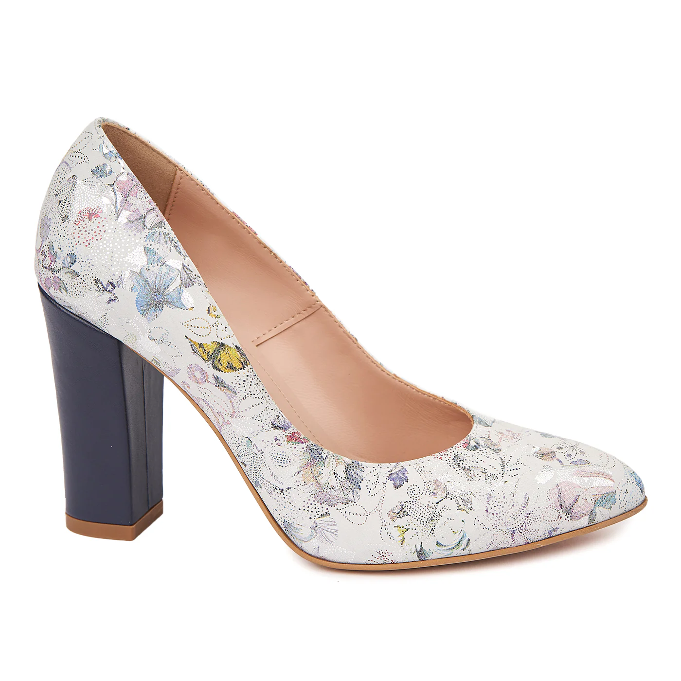 Pantofi dama toc gros din piele naturala bej 4824