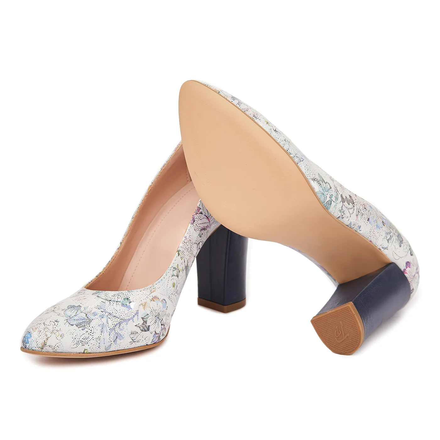 Pantofi dama toc gros din piele naturala bej 4824 - Image 3