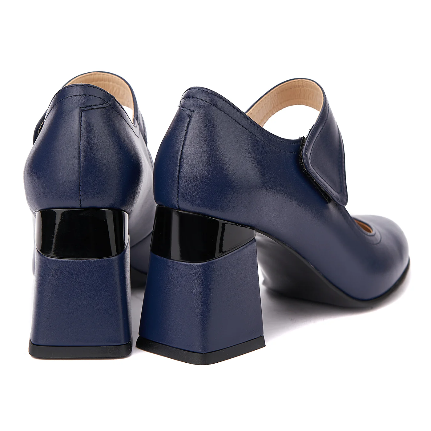 Pantofi dama toc gros din piele naturala bleumarin 4340 - Image 2