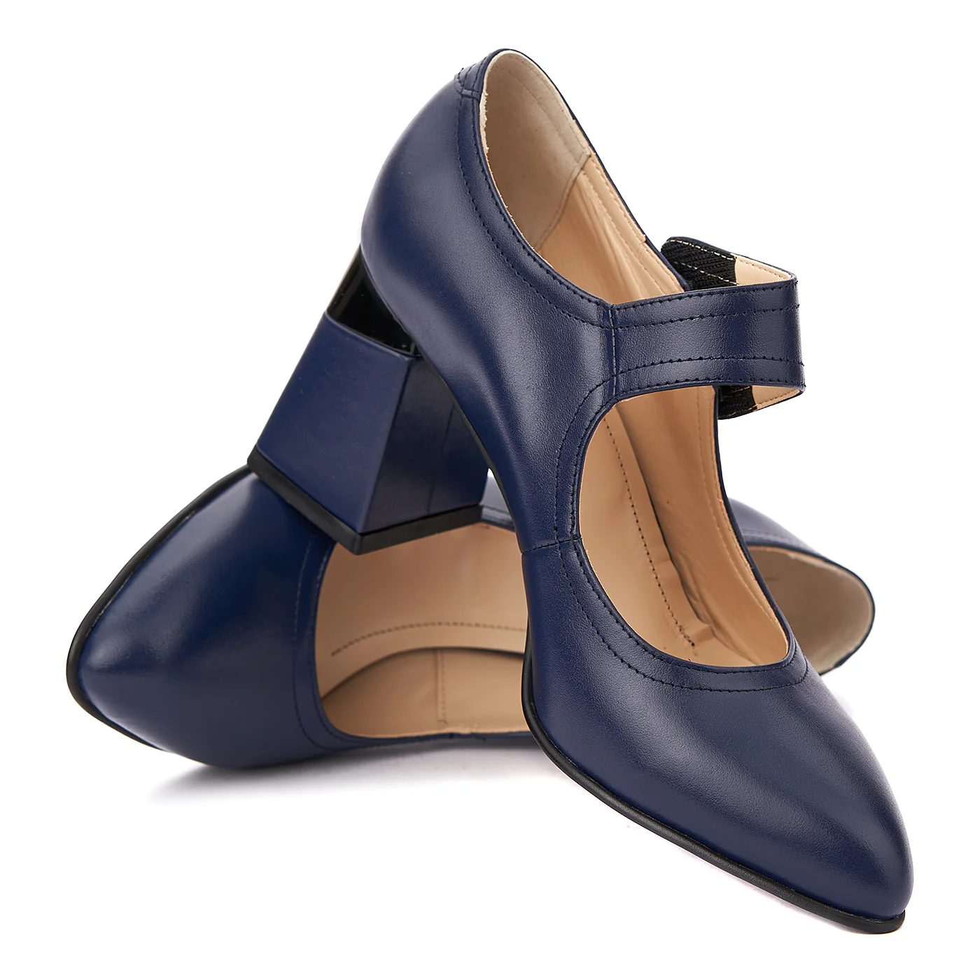 Pantofi dama toc gros din piele naturala bleumarin 4340 - Image 4