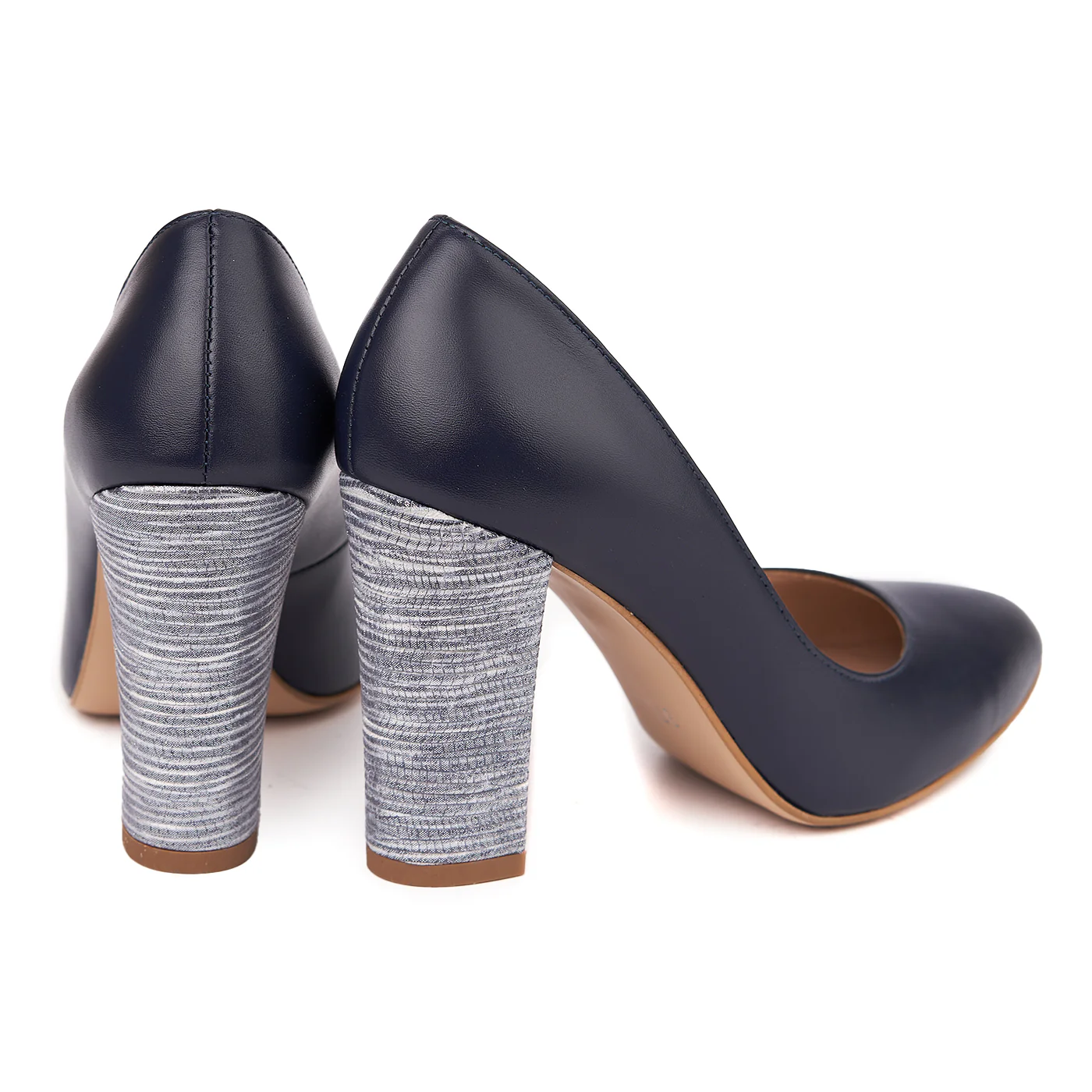 Pantofi dama toc gros din piele naturala bleumarin 4623 - Image 2
