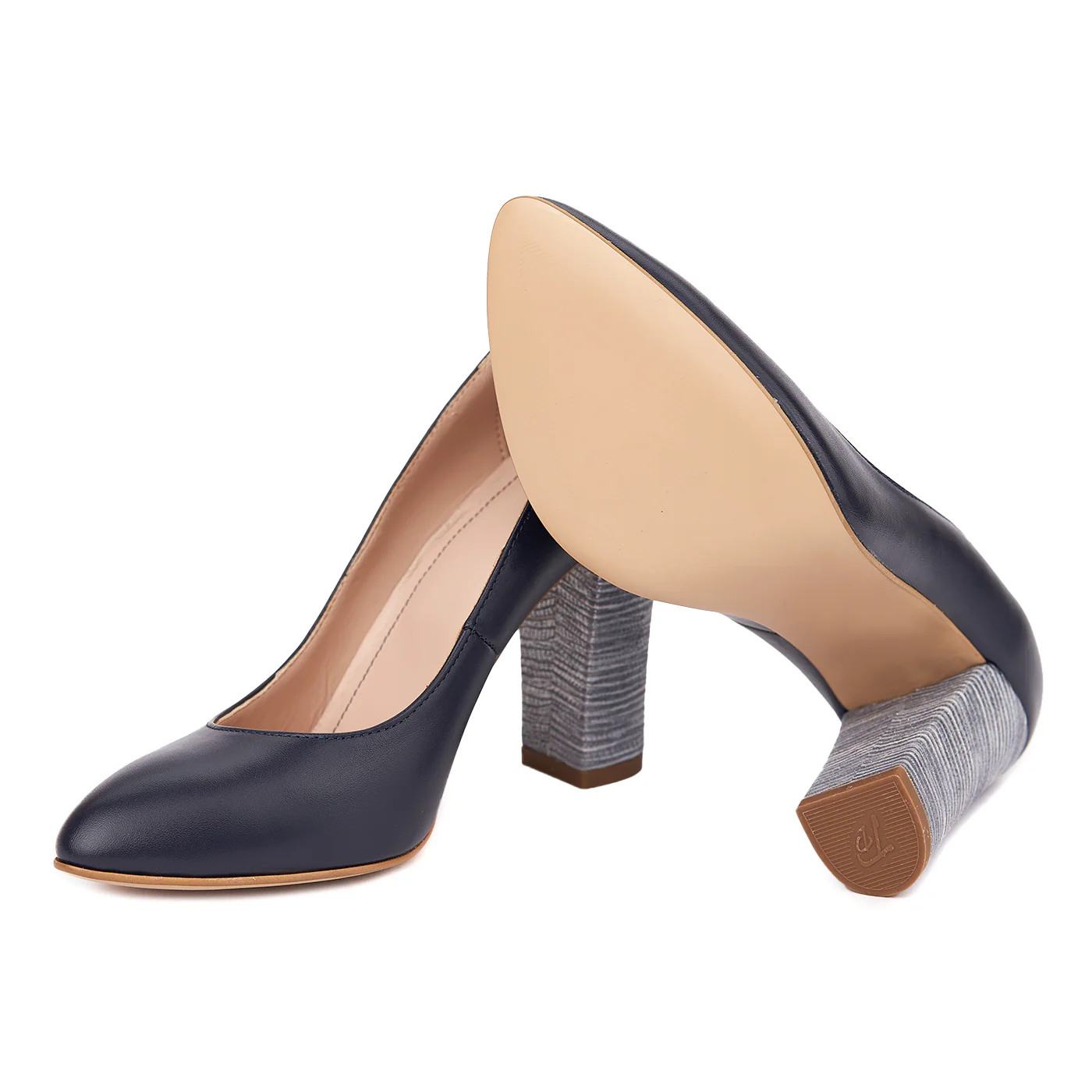 Pantofi dama toc gros din piele naturala bleumarin 4623 - Image 3
