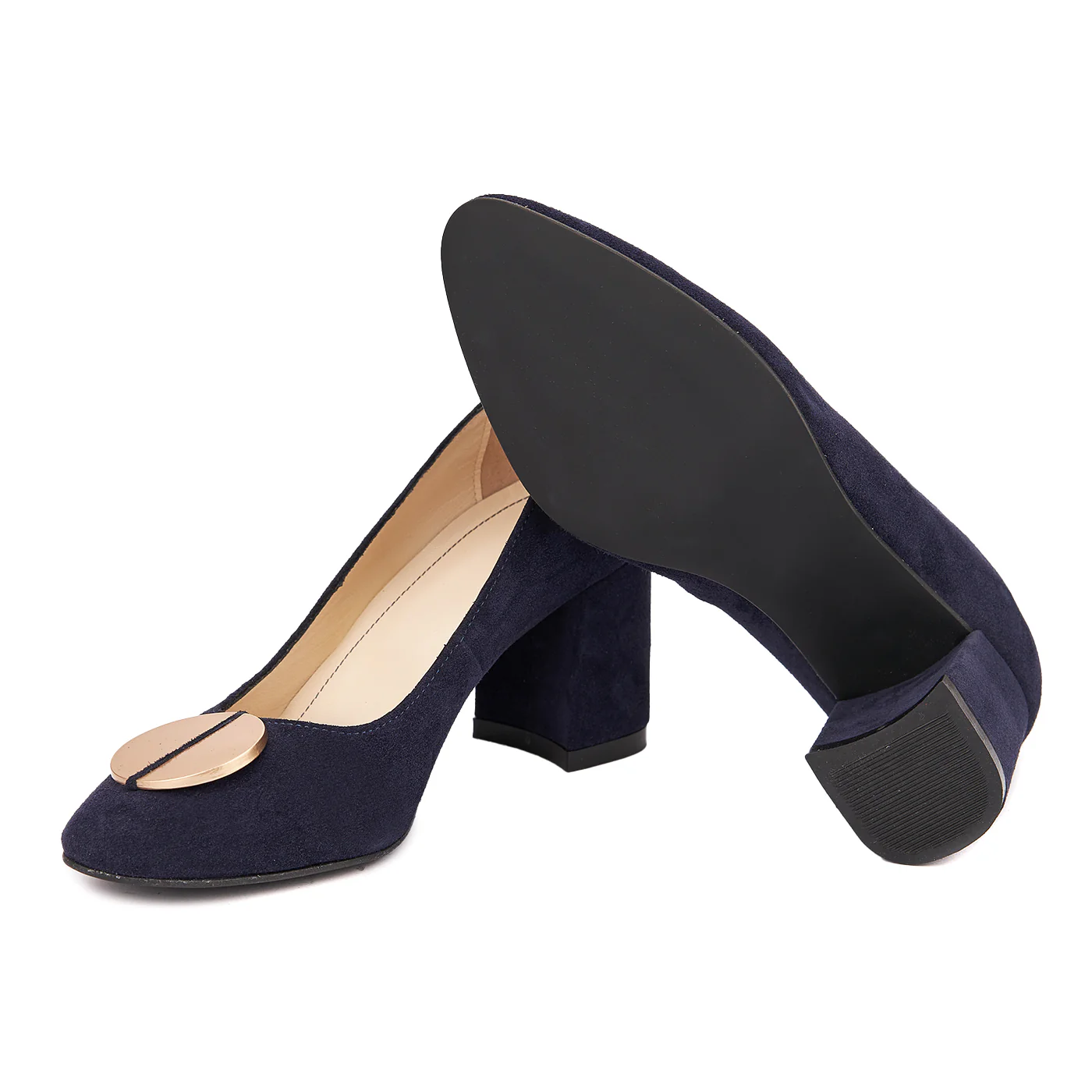 Pantofi dama toc gros din piele naturala bleumarin 4625 - Image 3