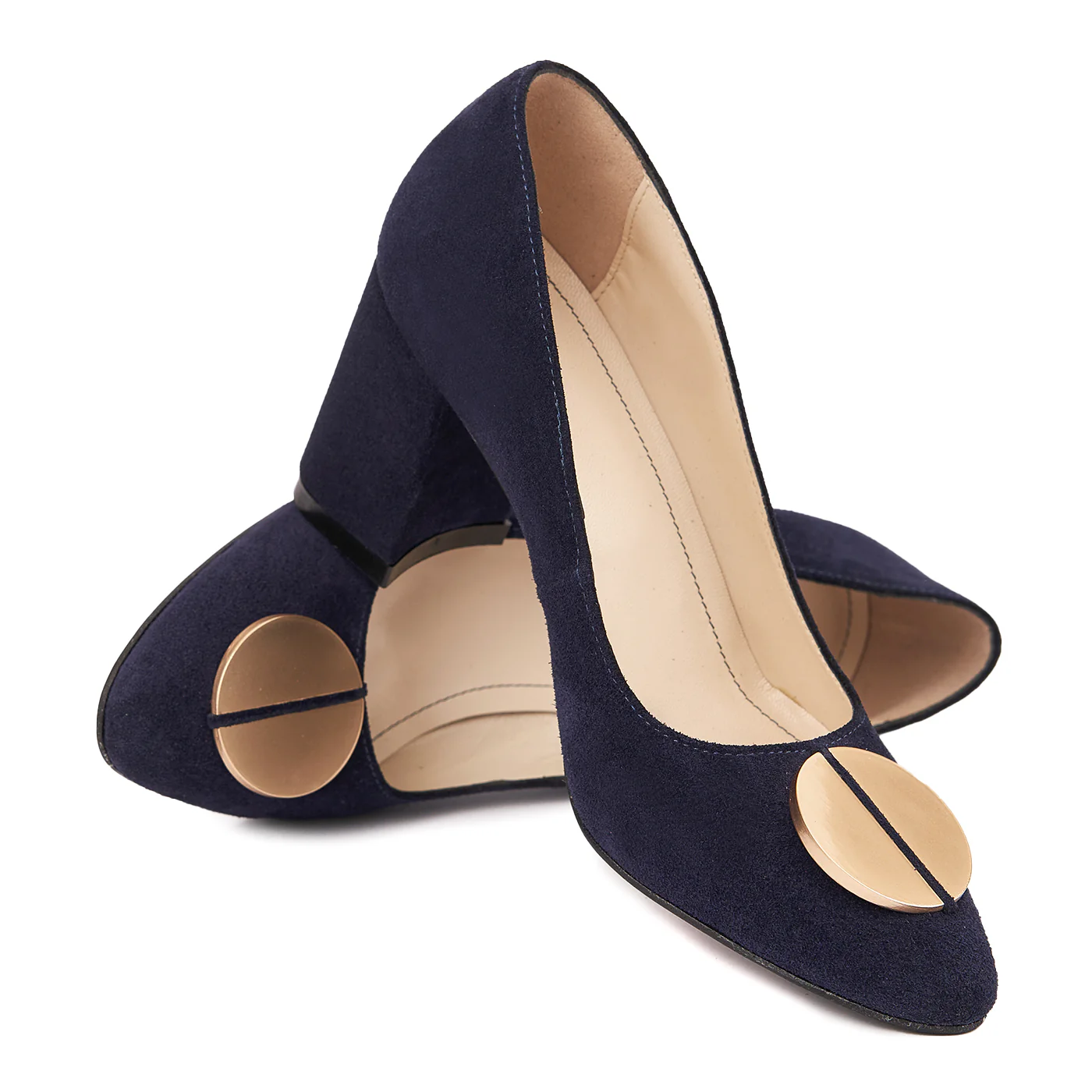 Pantofi dama toc gros din piele naturala bleumarin 4625 - Image 4