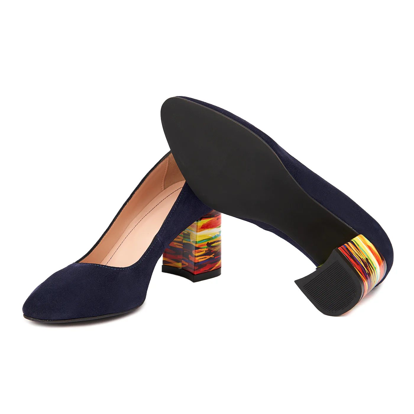 Pantofi dama toc gros din piele naturala bleumarin 4786 - Image 3