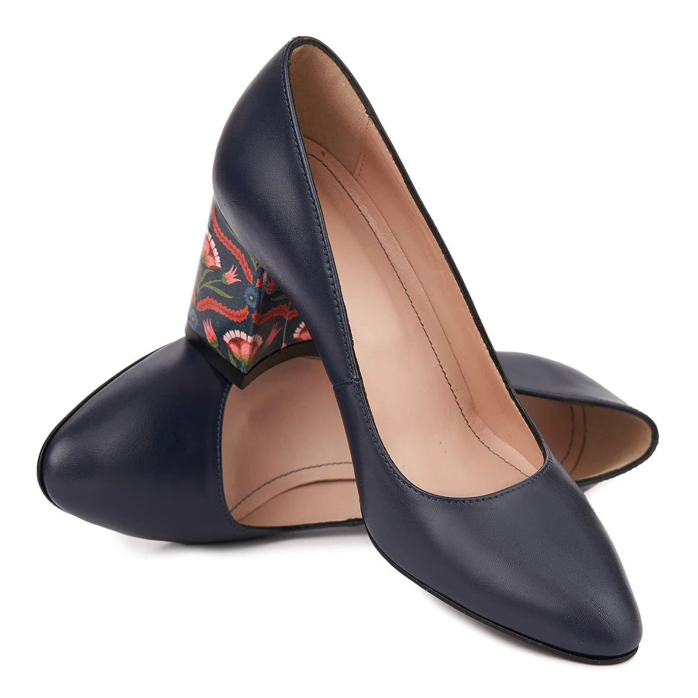 Pantofi dama toc gros din piele naturala bleumarin 4795 - Image 4