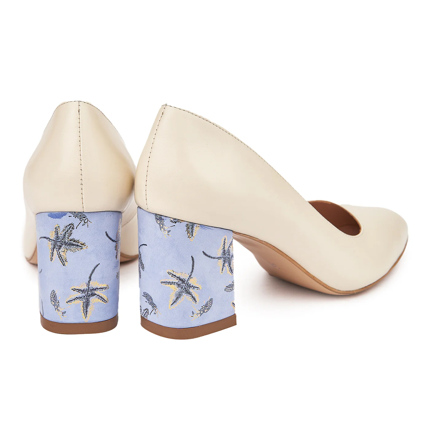 Pantofi dama toc gros din piele naturala crem 4771 - Image 2