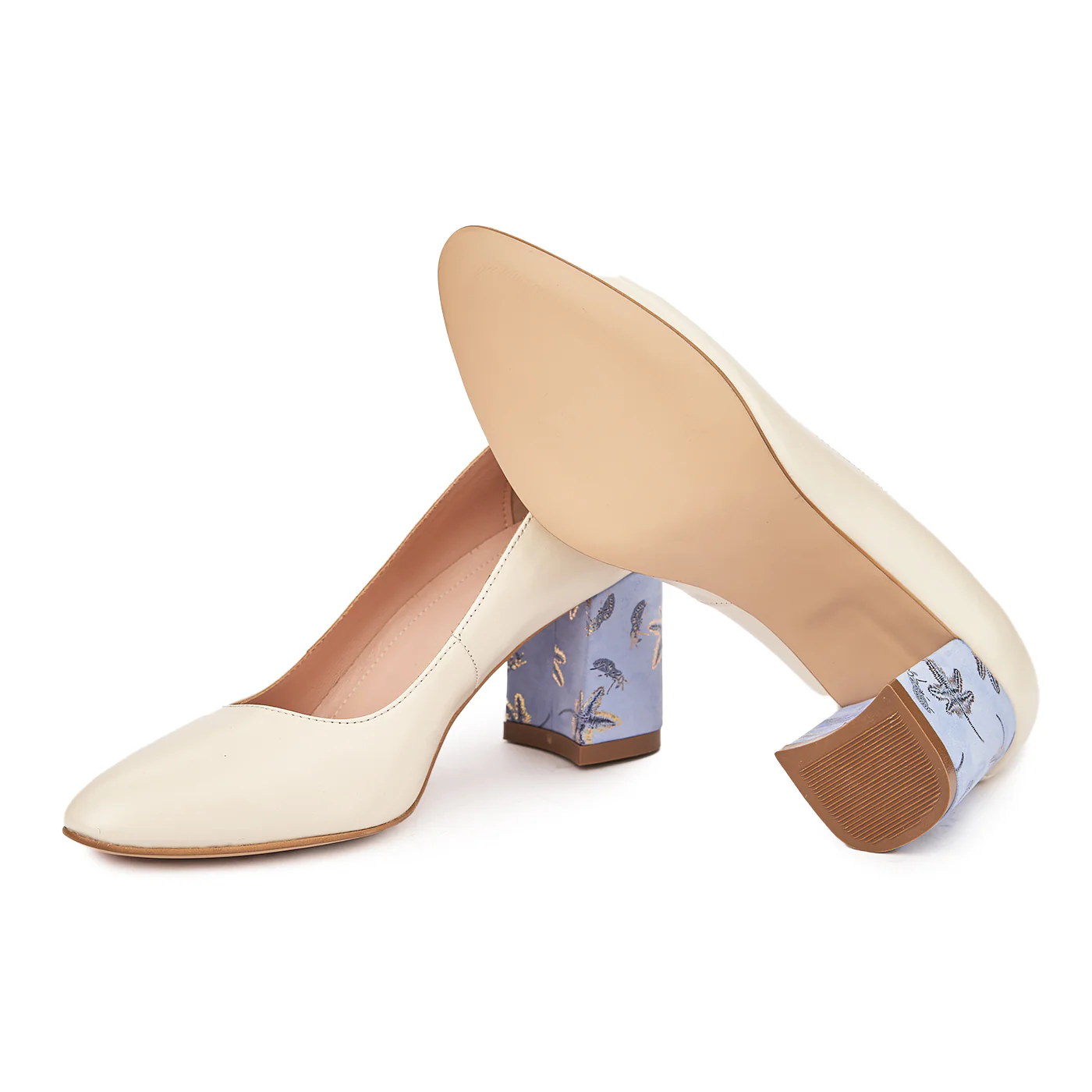 Pantofi dama toc gros din piele naturala crem 4771 - Image 3