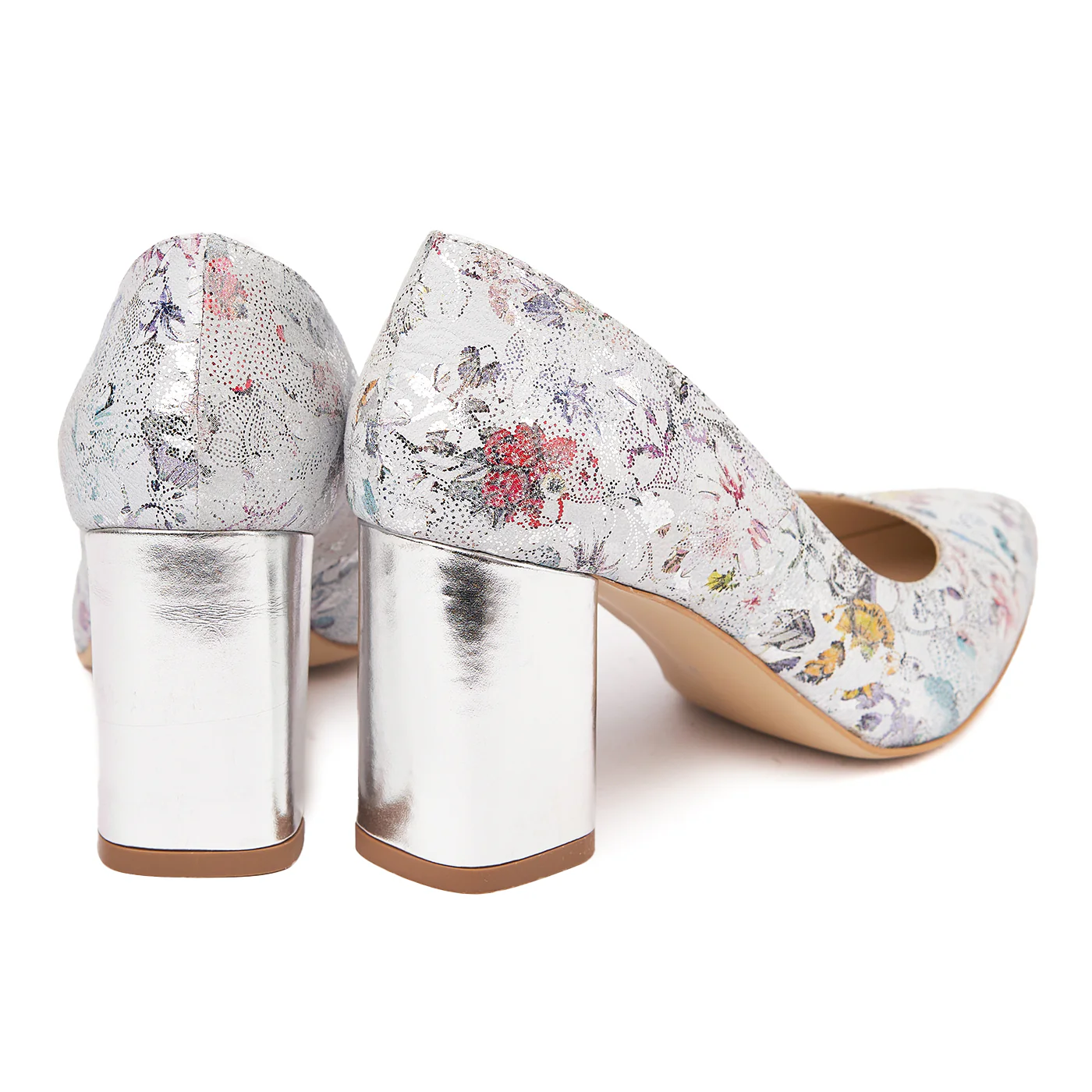 Pantofi dama toc gros din piele naturala cu model floral 4602 - Image 2