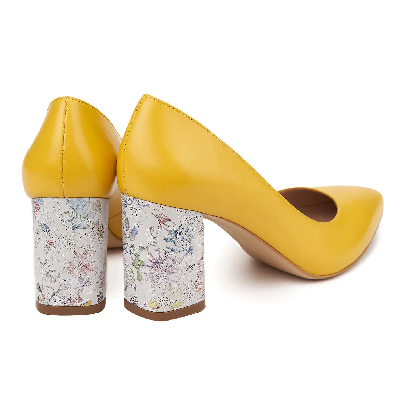 Pantofi dama toc gros din piele naturala galbena 4818 - Image 2